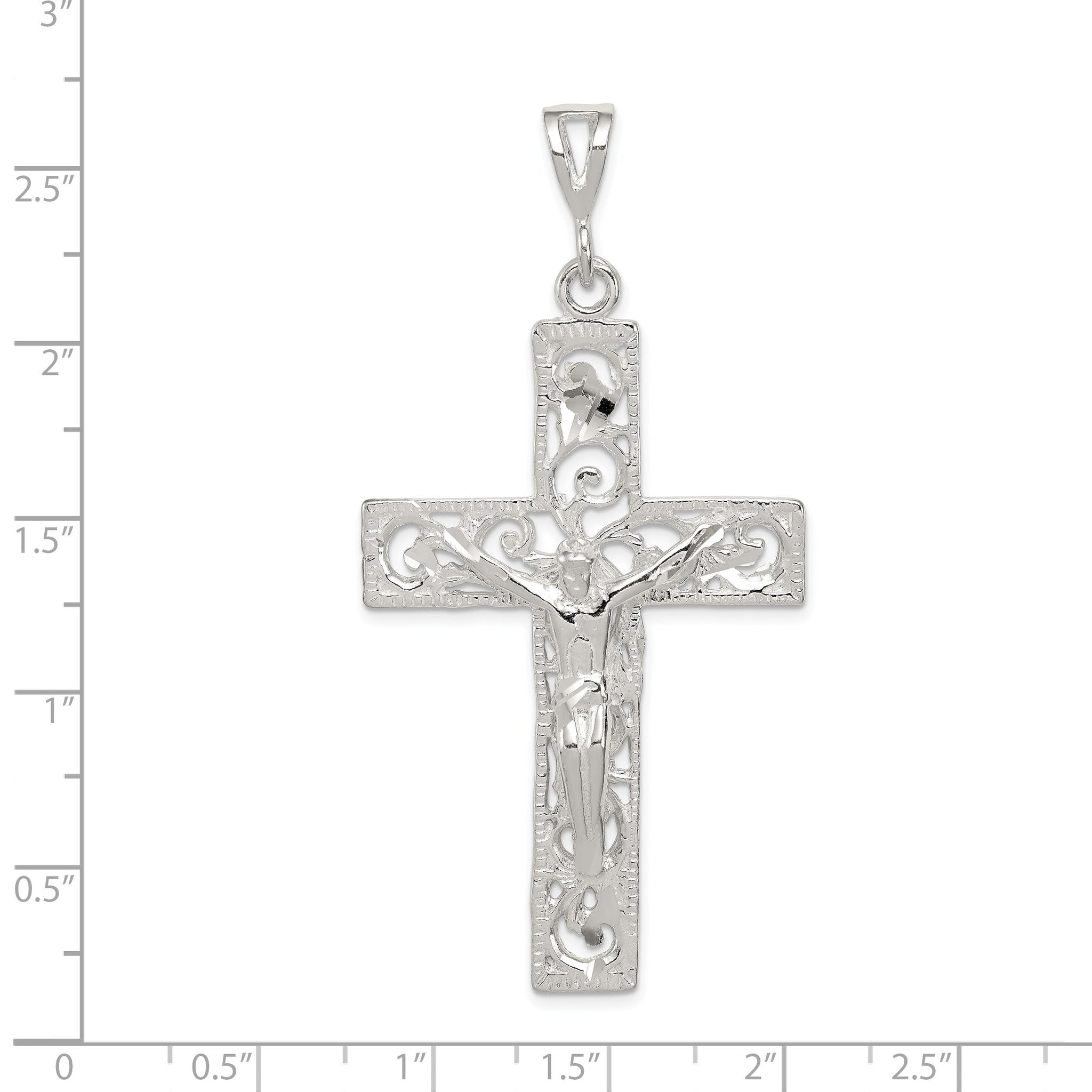 Sterling Silver 925 Polished Crucifix Pendant with Anti-Tarnish Finish