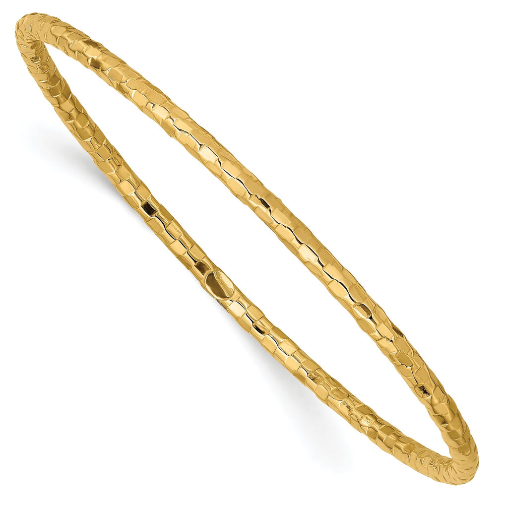 14K Gold Women's Polished Textured Slip-On Bangle Bracelet