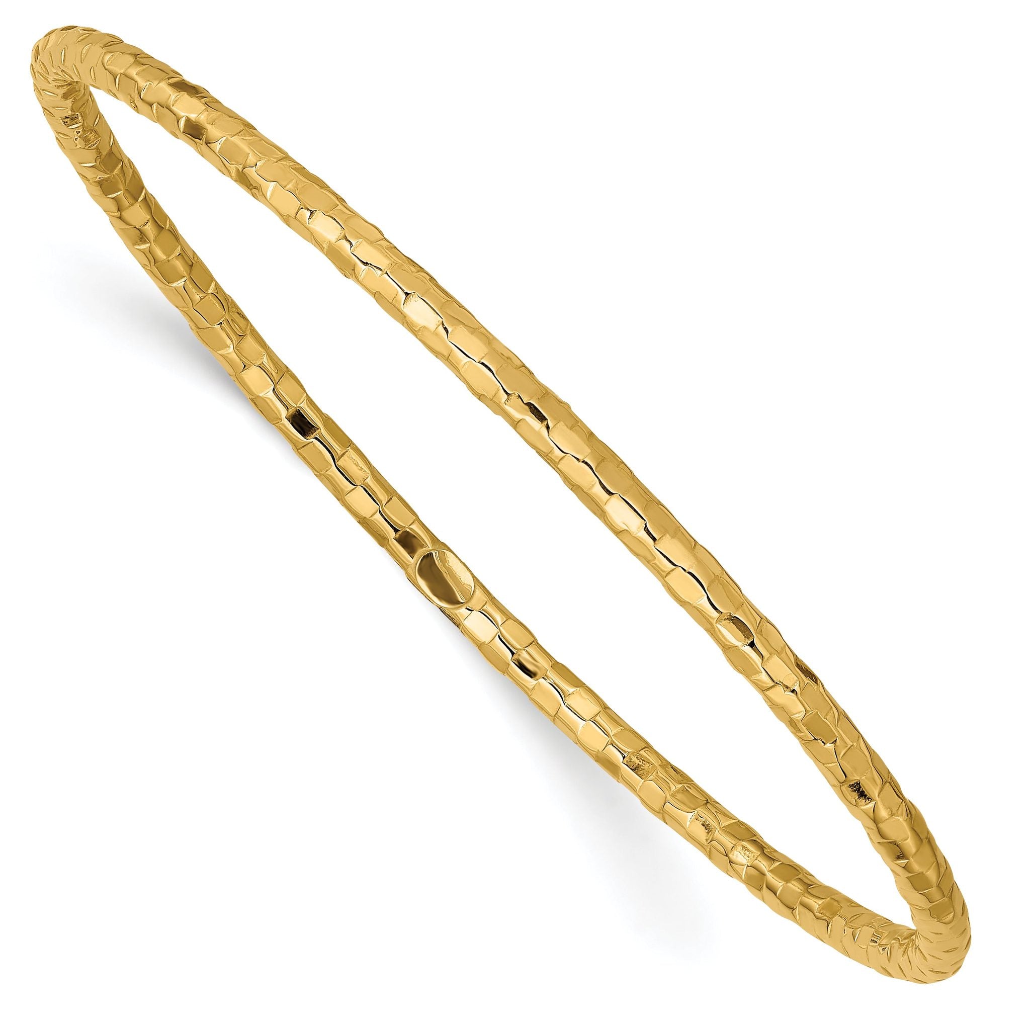 14K Gold Women's Polished Textured Slip-On Bangle Bracelet