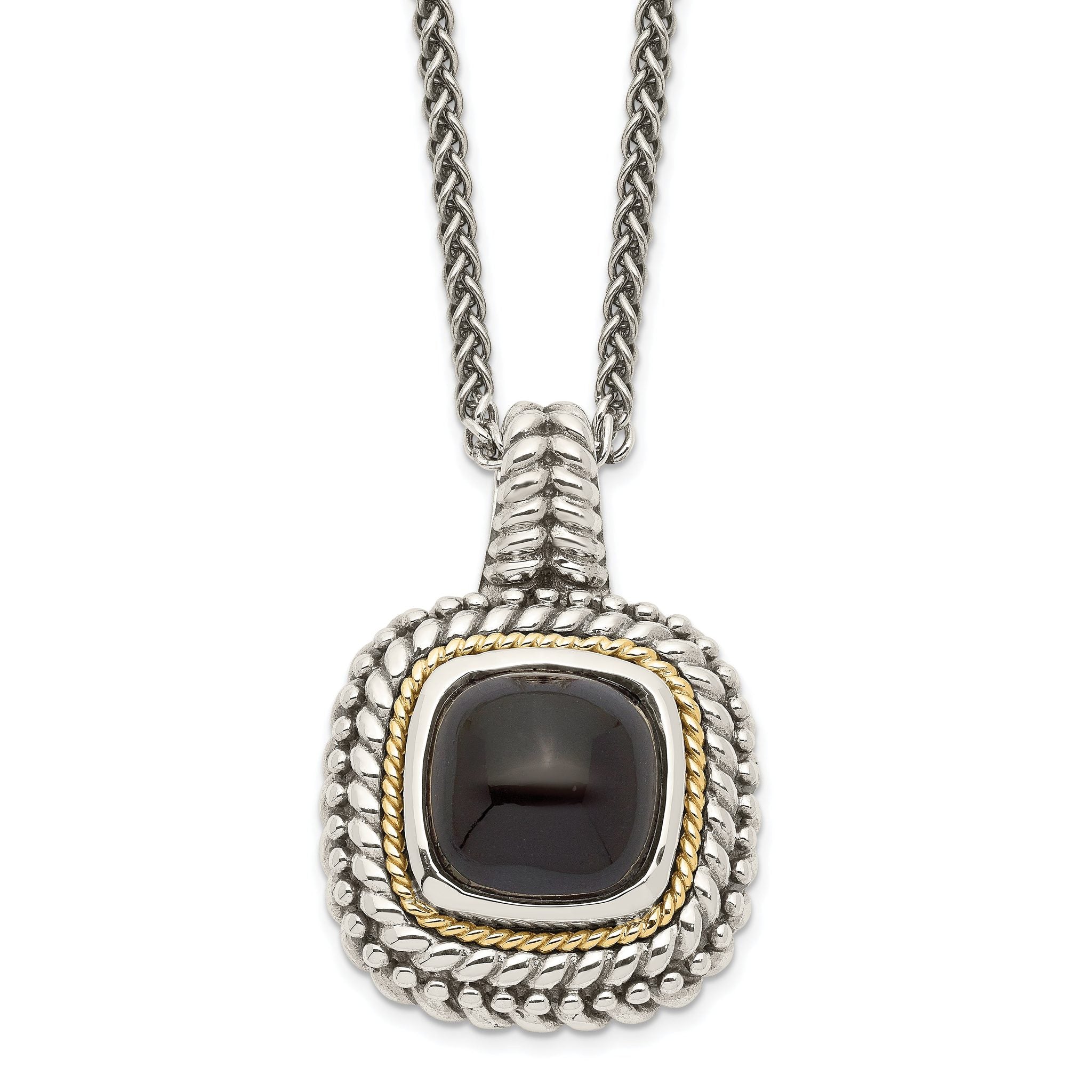Shey Couture Sterling Silver with 14K Accent 18 Inch Antiqued Cabochon Black Onyx Necklace Main image