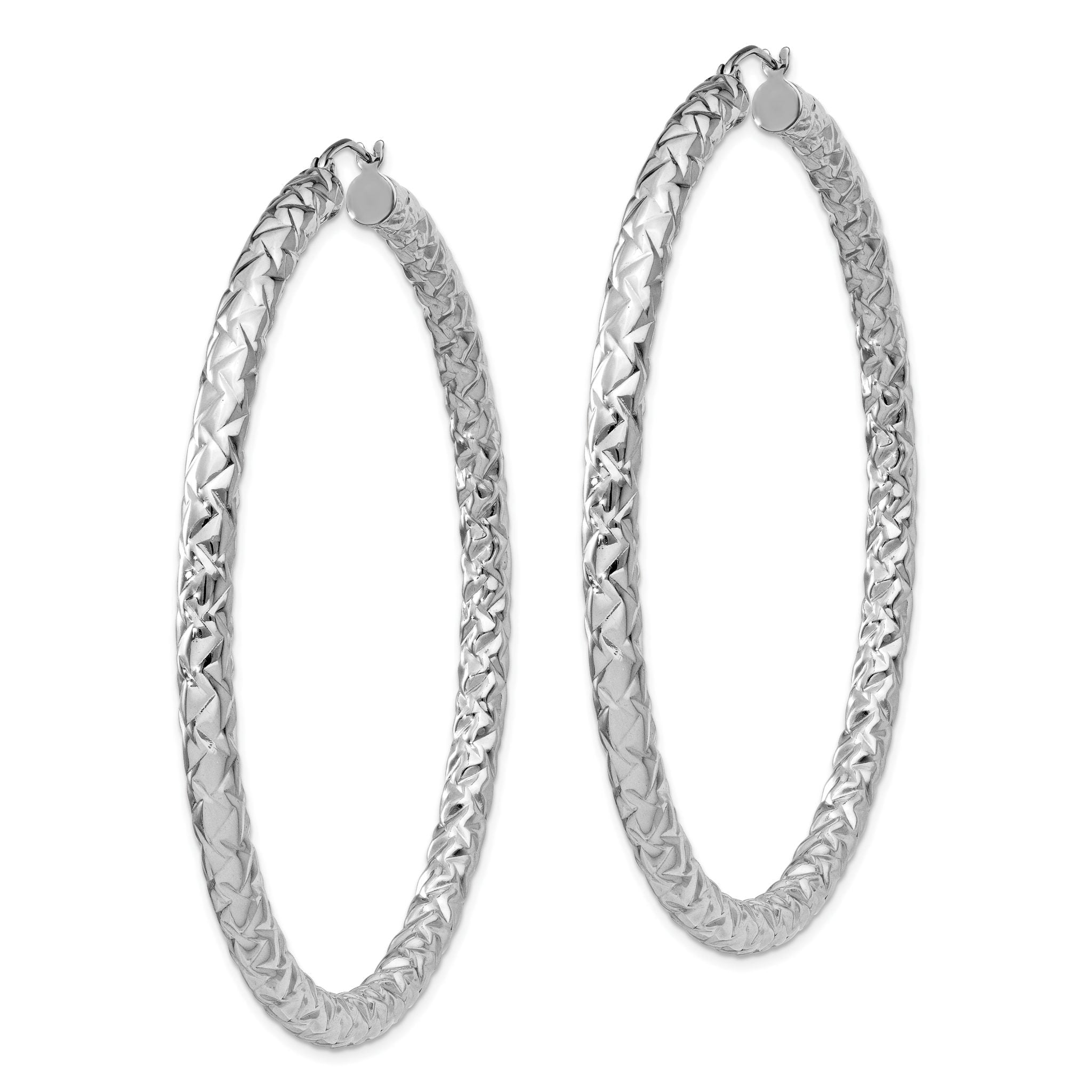 Sophia Jewelers Sterling Silver Rhodium-Plated Textured Hoop Earrings 4x65mm Secondary image