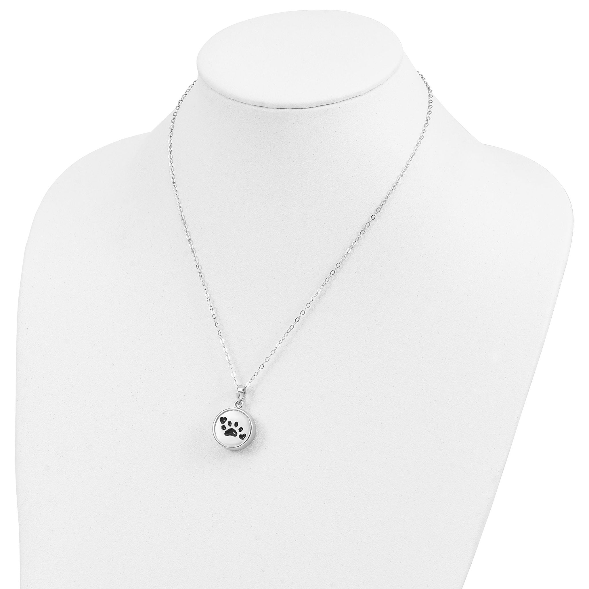 Sentimental Expressions Sterling Silver Rhodium-plated Enameled Paw Print Ash Holder 18 Inch Necklace