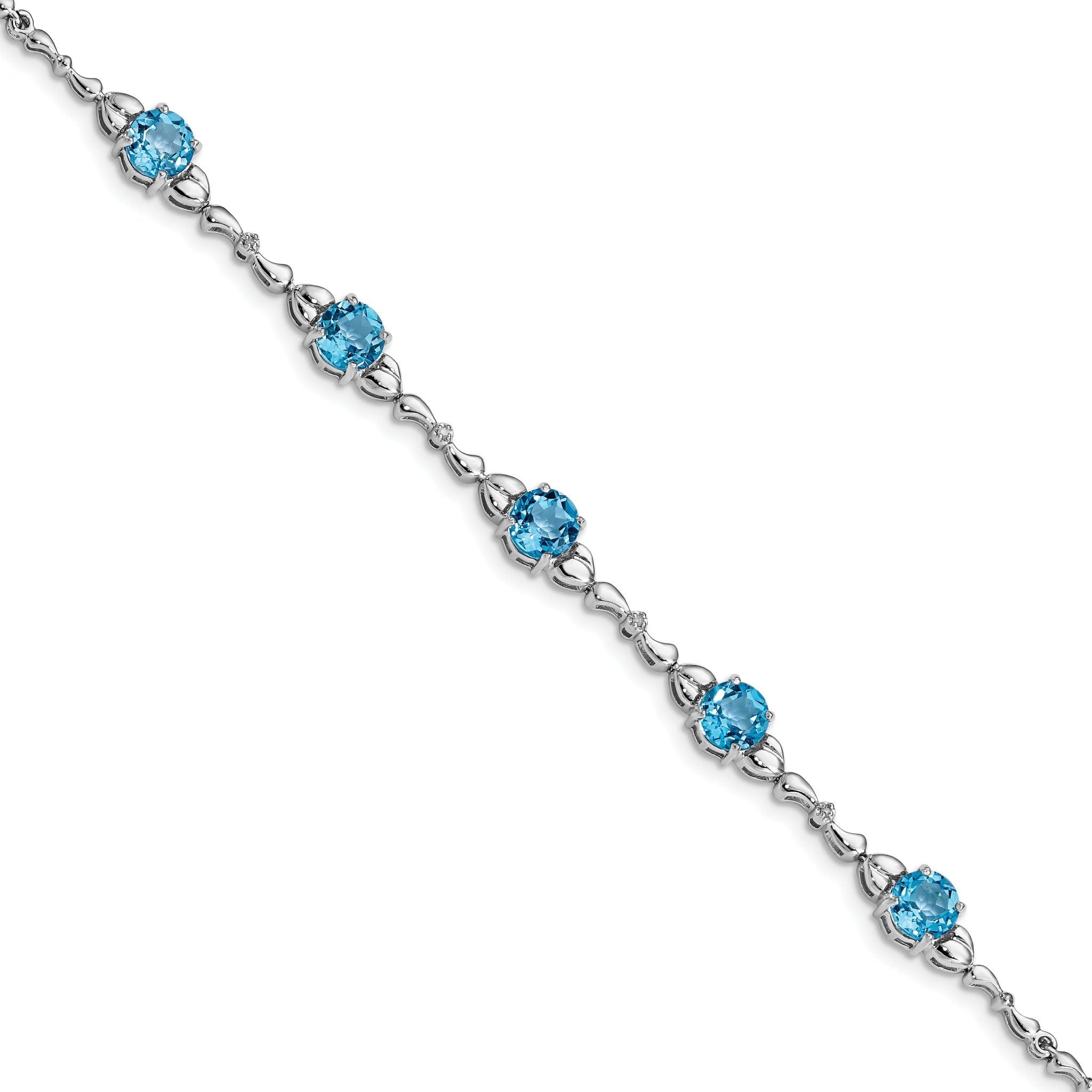 Sterling Silver Rhodium-plated Lt. Swiss Blue Topaz & Diamond Bracelet Main image