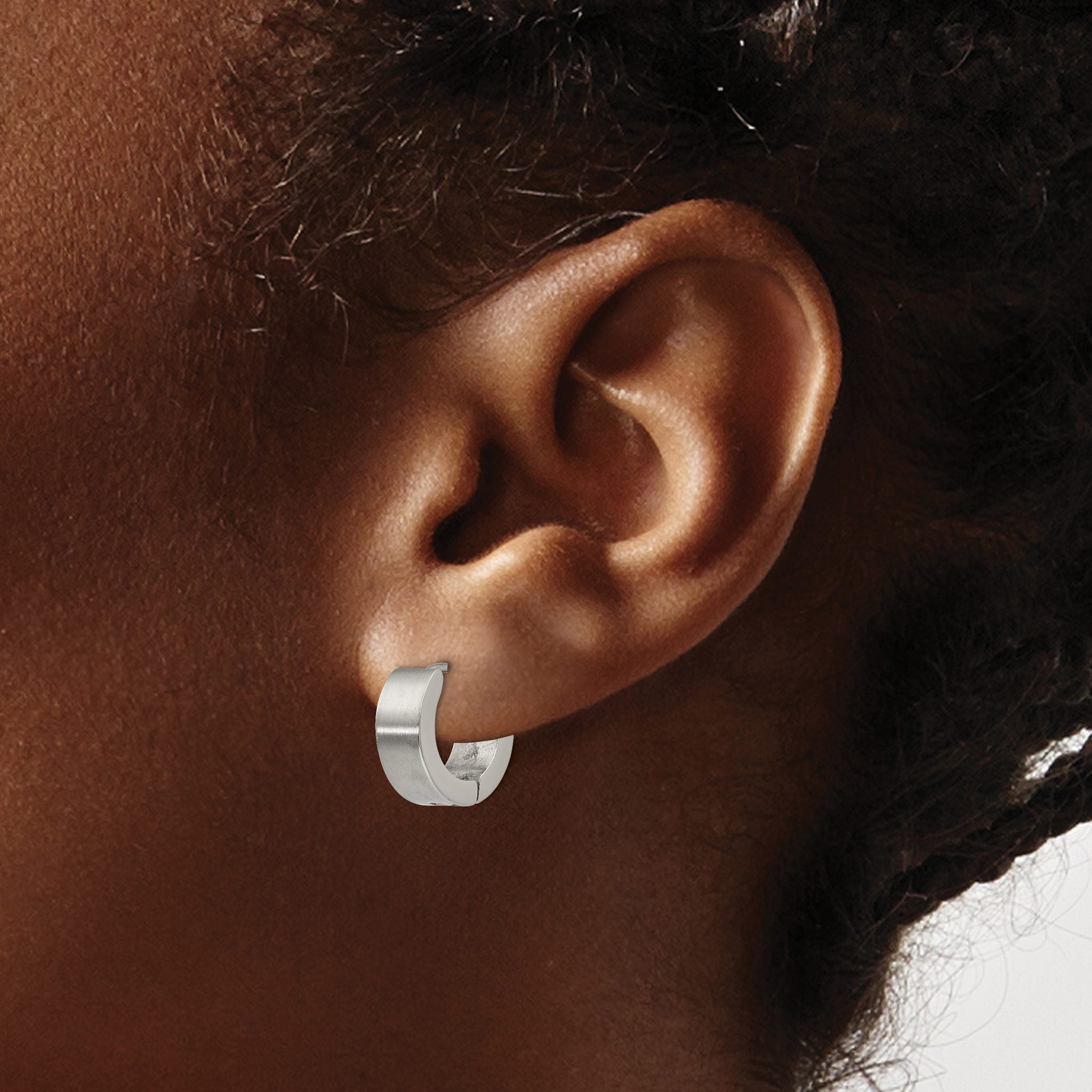 Stainless Steel Polished & Brushed Hinged Huggie Hoop Earrings