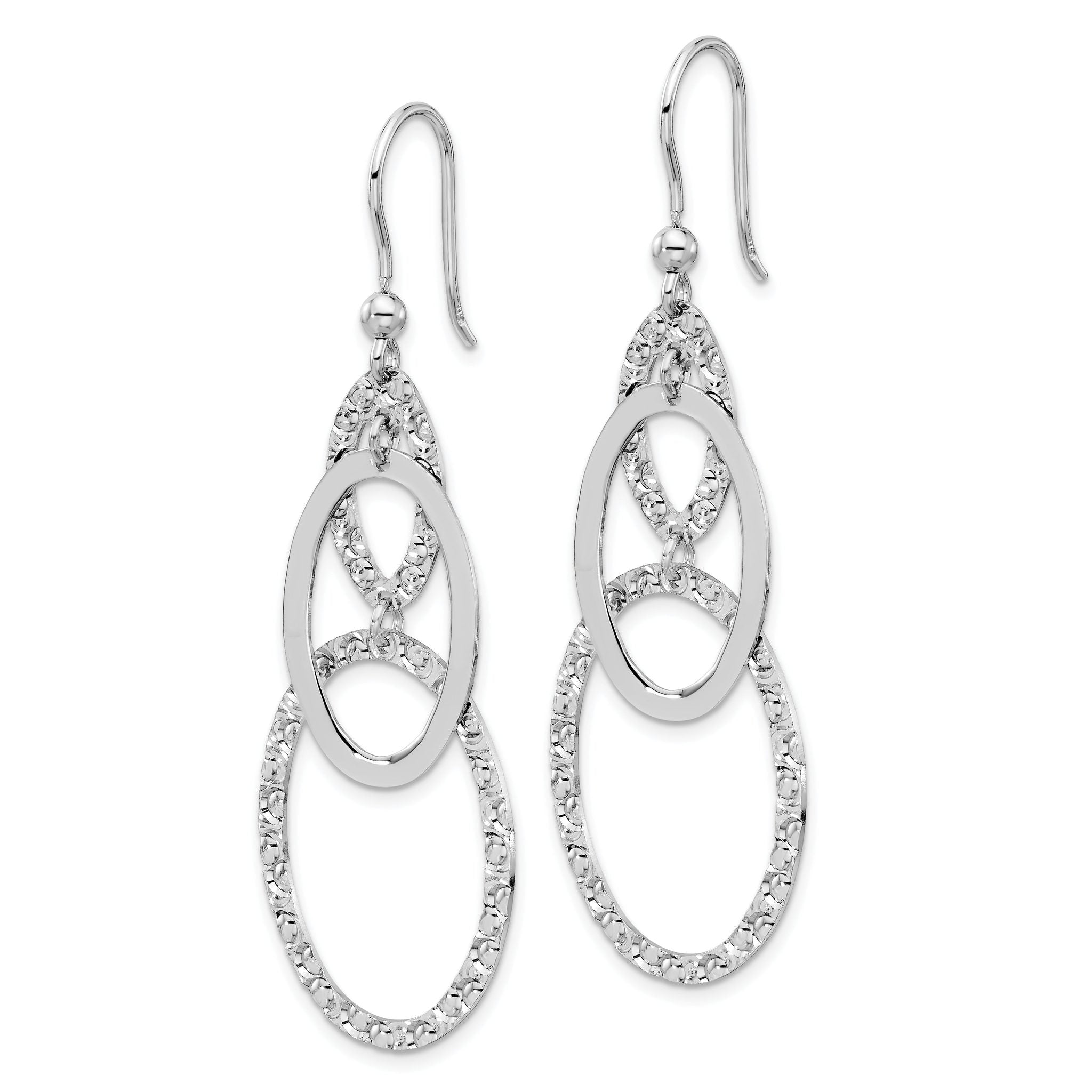 Sterling Silver Rh-plated Polished/Textured Ovals Dangle Earrings Secondary image
