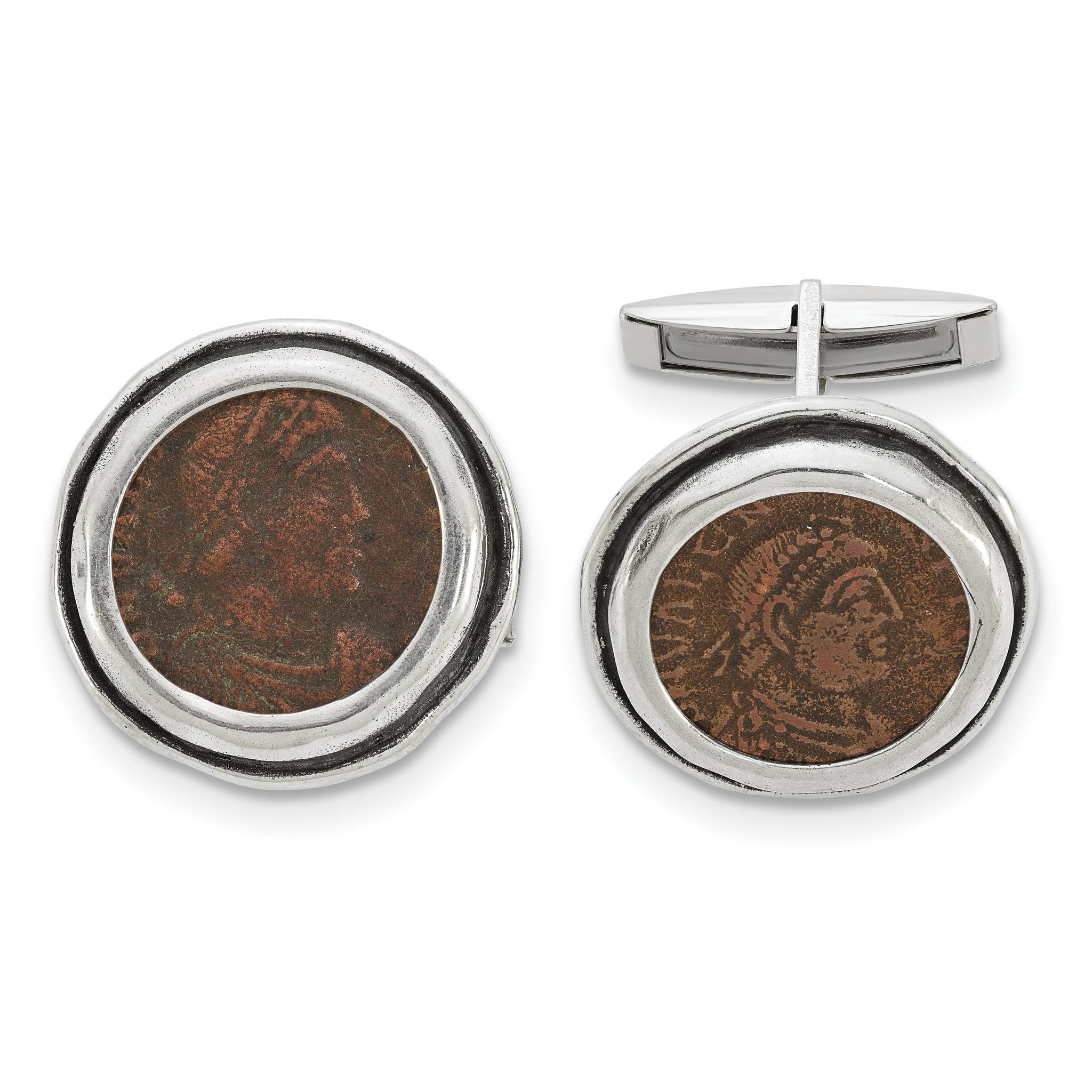 Sterling Silver Antiqued Roman Coin Cuff Links