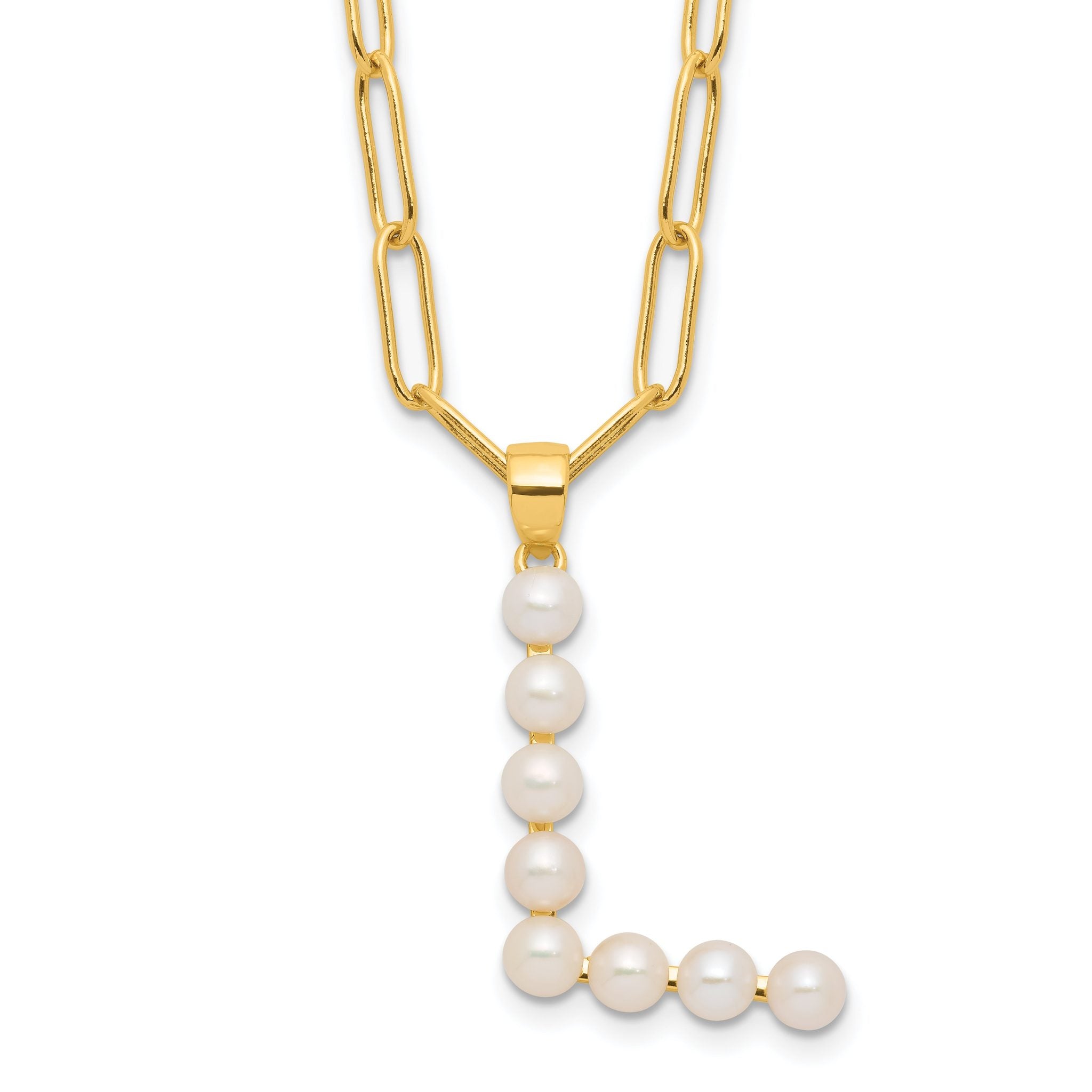 Sterling Silver Gold-plated 3-5.5mm White Button Freshwater Cultured Pearl LETTER L 18 inch Necklace Main image