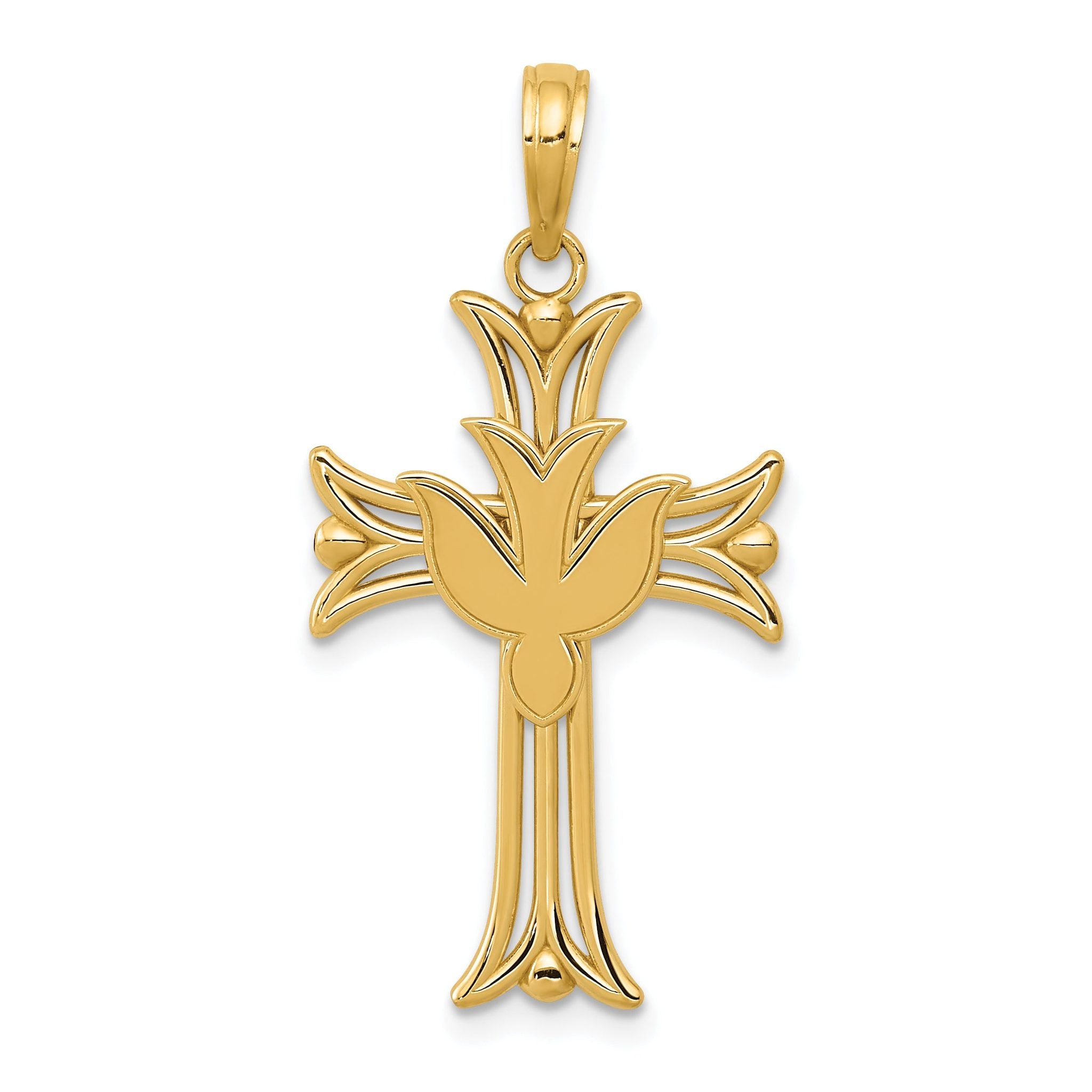 14K Gold Polished Dove on Cross Pendant  Elegant Themed Design Main image