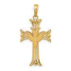 14K Gold Polished Dove on Cross Pendant  Elegant Themed Design