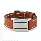 Stainless Steel Brown Leather with Carbon Fiber Inlay Buckle Bracelet for Men