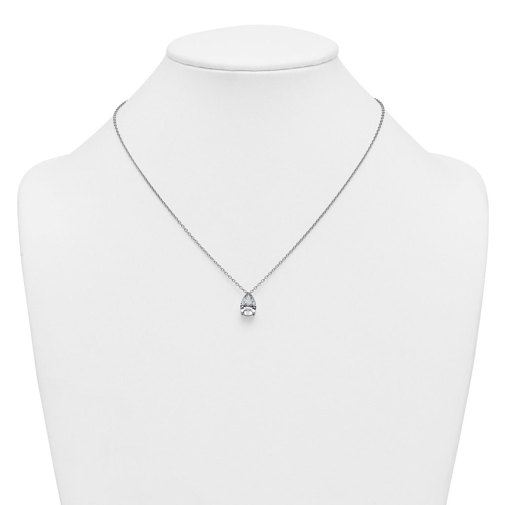 14k White Gold 3 carat Lab Grown Diamond VS+ F+ Pear Complete 18 inch Four Prong Pendant Necklace