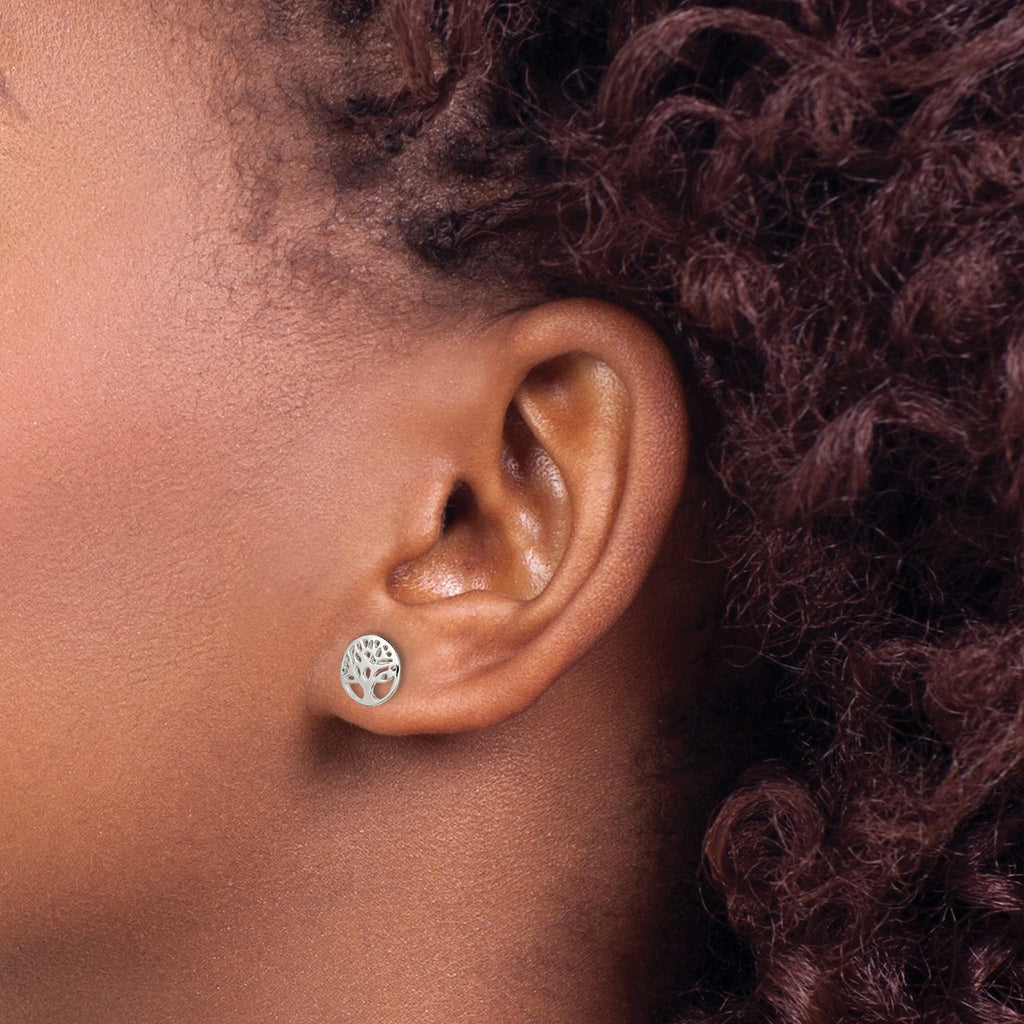 Sterling Silver Rhodium-plated Tree Post Earrings