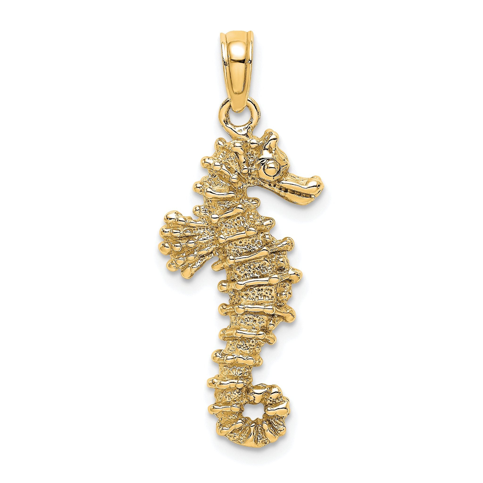 14K Gold 3D Seahorse Pendant with Polished Textured Finish  Sophia Jewelers Main image