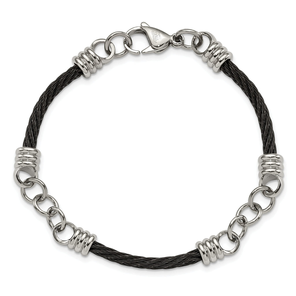 Stainless Steel Polished Black IP-plated Cable Bracelet for Men