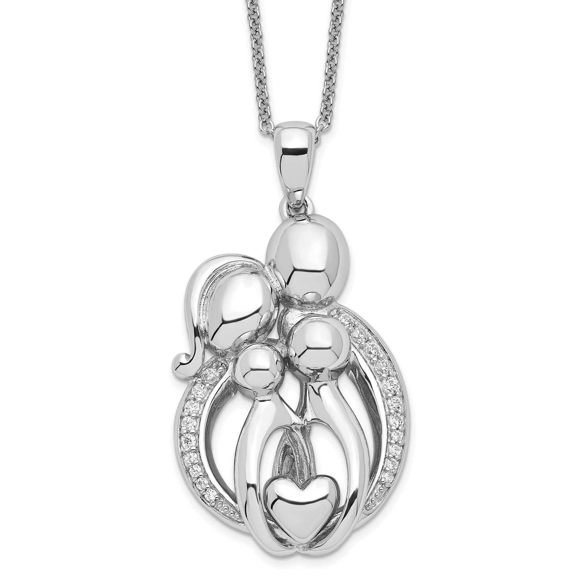 Sentimental Expressions Sterling Silver Rhodium-plated CZ Family of 4 Gathering 18in. Necklace Main image