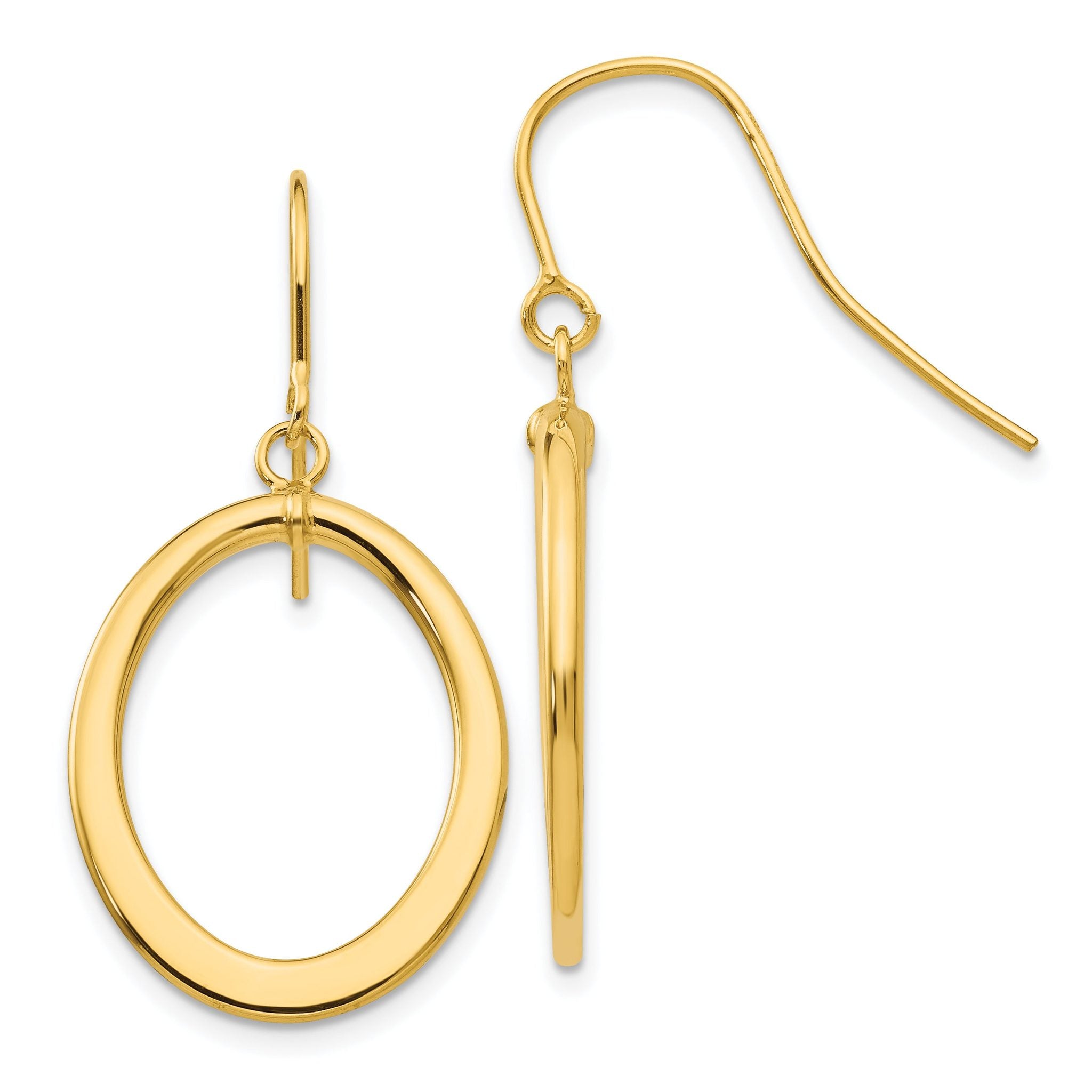 14K Yellow Gold Polished Oval Dangle Earrings, Elegant & Nickel Free