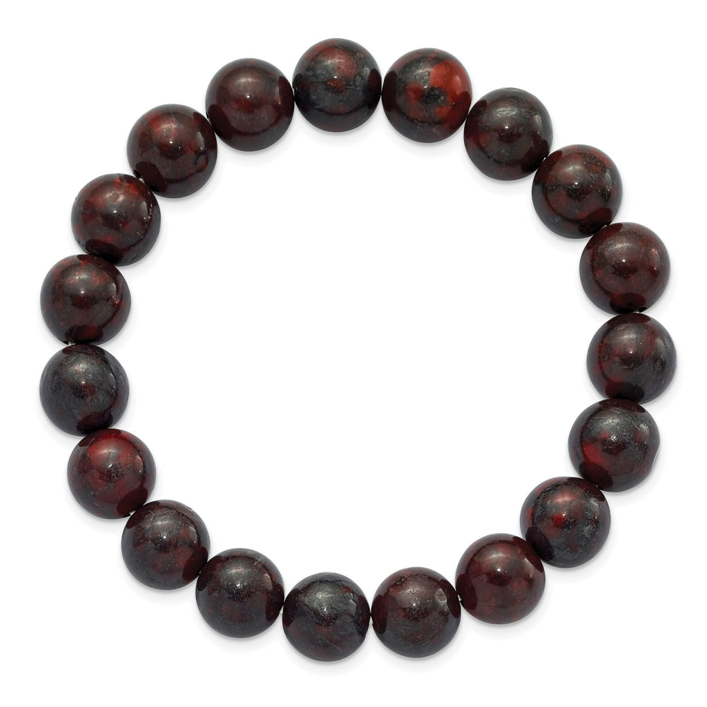 10mm Black and Red Agate Beaded Stretch Bracelet