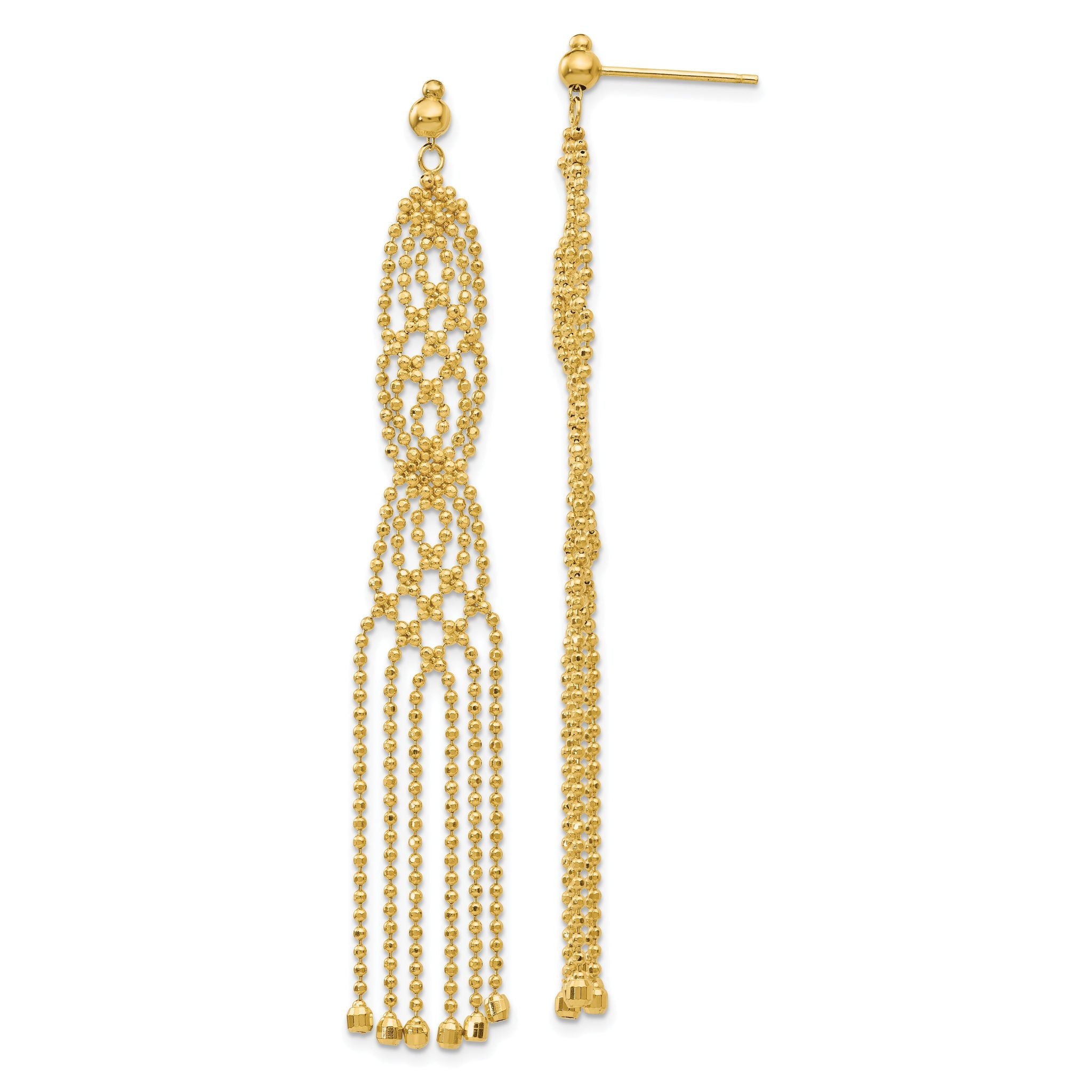 14K Gold Beaded Drop Earrings with Polished Finish for Women Main image