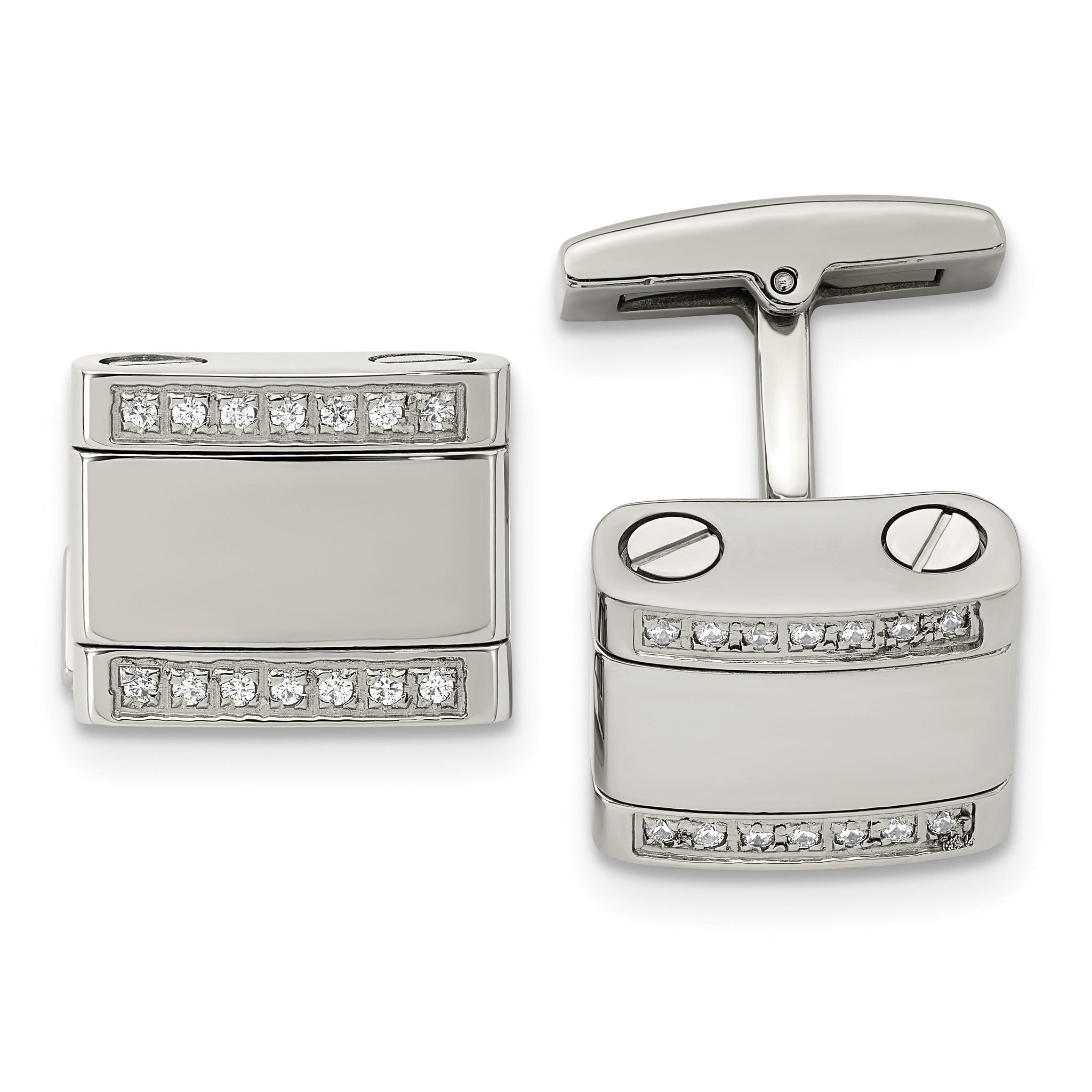 Polished Stainless Steel CZ Square Cuff Links Main image