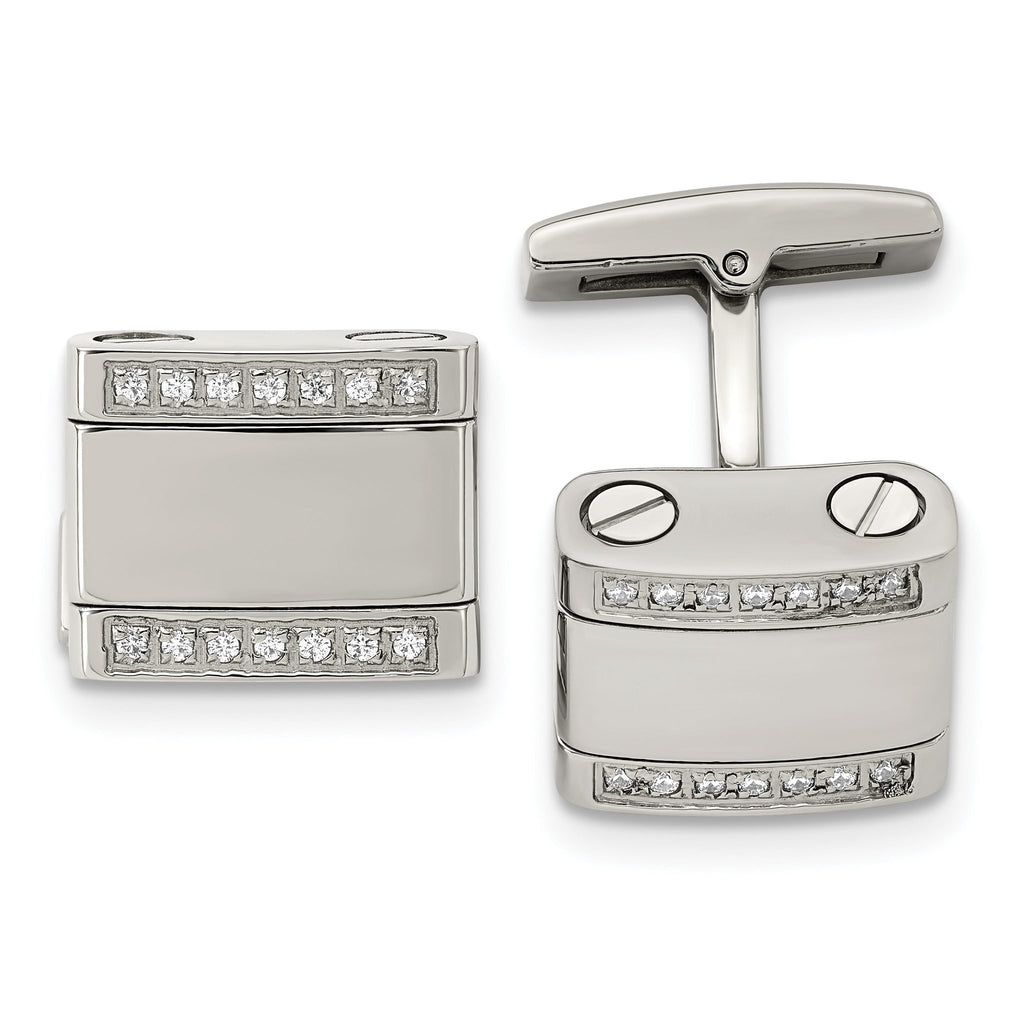Polished Stainless Steel CZ Square Cuff Links