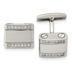 Polished Stainless Steel CZ Square Cuff Links