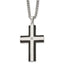 Chisel Stainless Steel Brushed and Polished Black IP-plated Edges with CZ Cross Pendant on a 22 inch Curb Chain Necklace