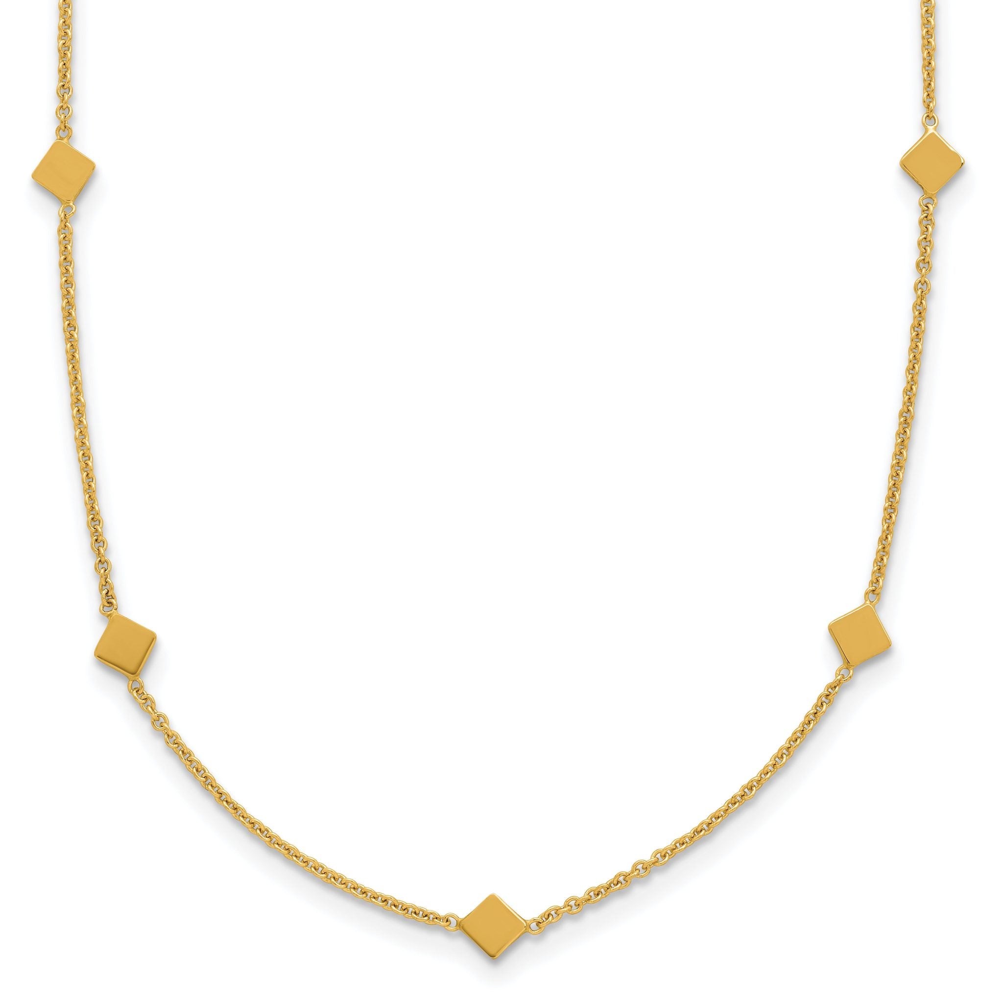 14K Polished Diamond-shaped Disk Station w/2in ext. Necklace Main image