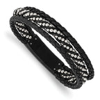 Stainless Steel Brushed & Polished Black IP Leather with . ext Bracelet