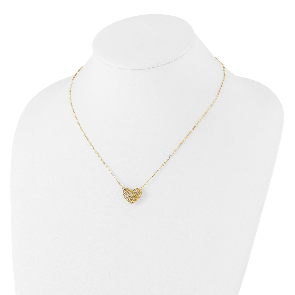 10k Polished Hollow 3D Heart 18in Necklace