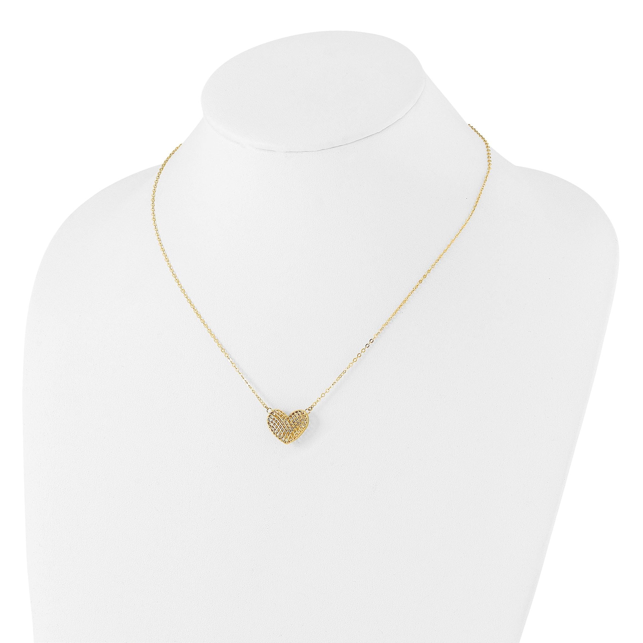 10k Polished Hollow 3D Heart 18in Necklace