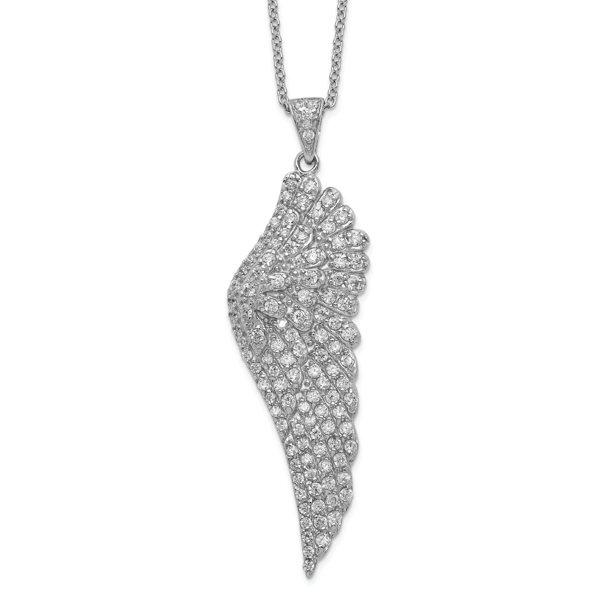 Cheryl M Sterling Silver Rhodium-plated Brilliant-cut CZ Angel Wing 18 Inch Necklace Main image