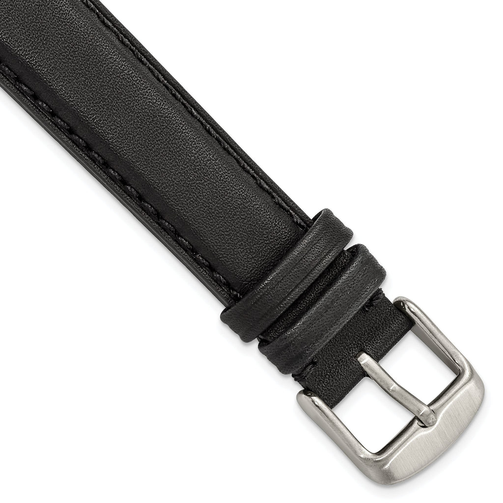 Full Oil Leather Watch Band in Black with Steel Buckle, 24mm