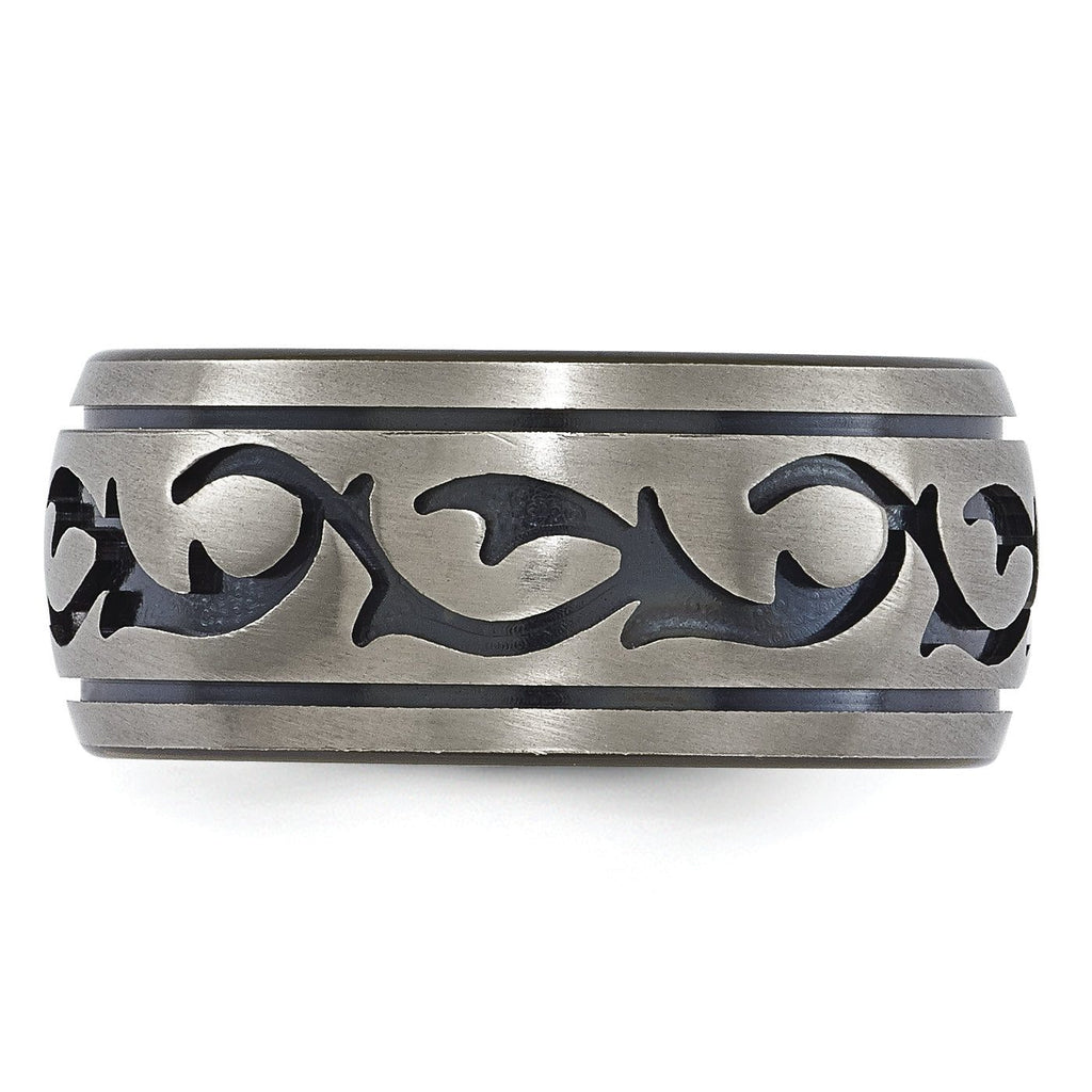Black & Grey Brushed Wedding Band in Titanium, 10mm