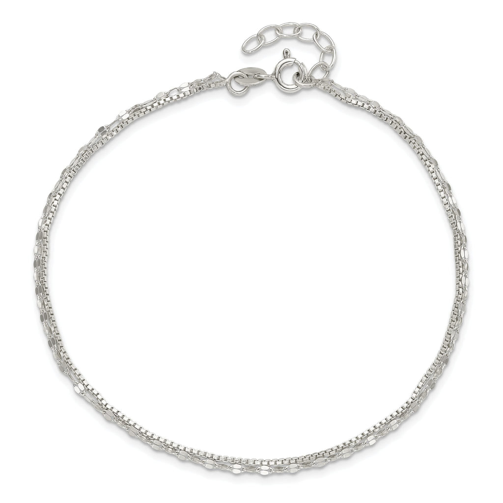 Sterling Silver 2-Strand 9in Plus 1 in Ext. Fancy Chain Anklet