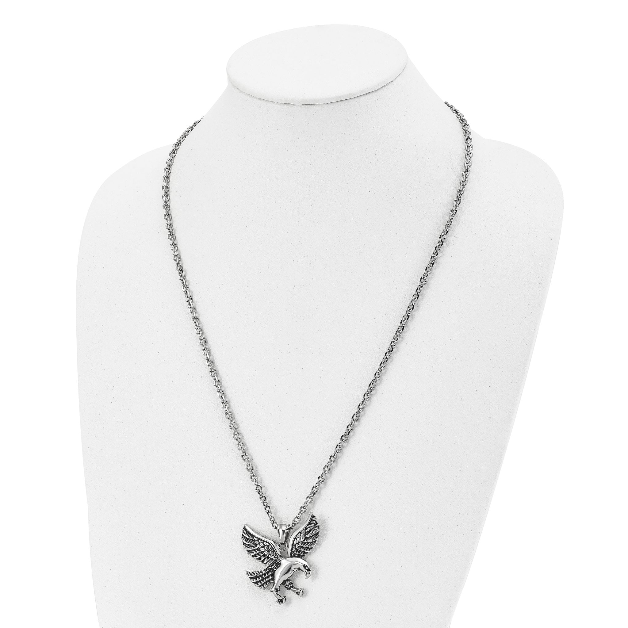 Chisel Stainless Steel Antiqued and Polished Eagle Pendant on a 25.5 inch Cable Necklace Secondary image