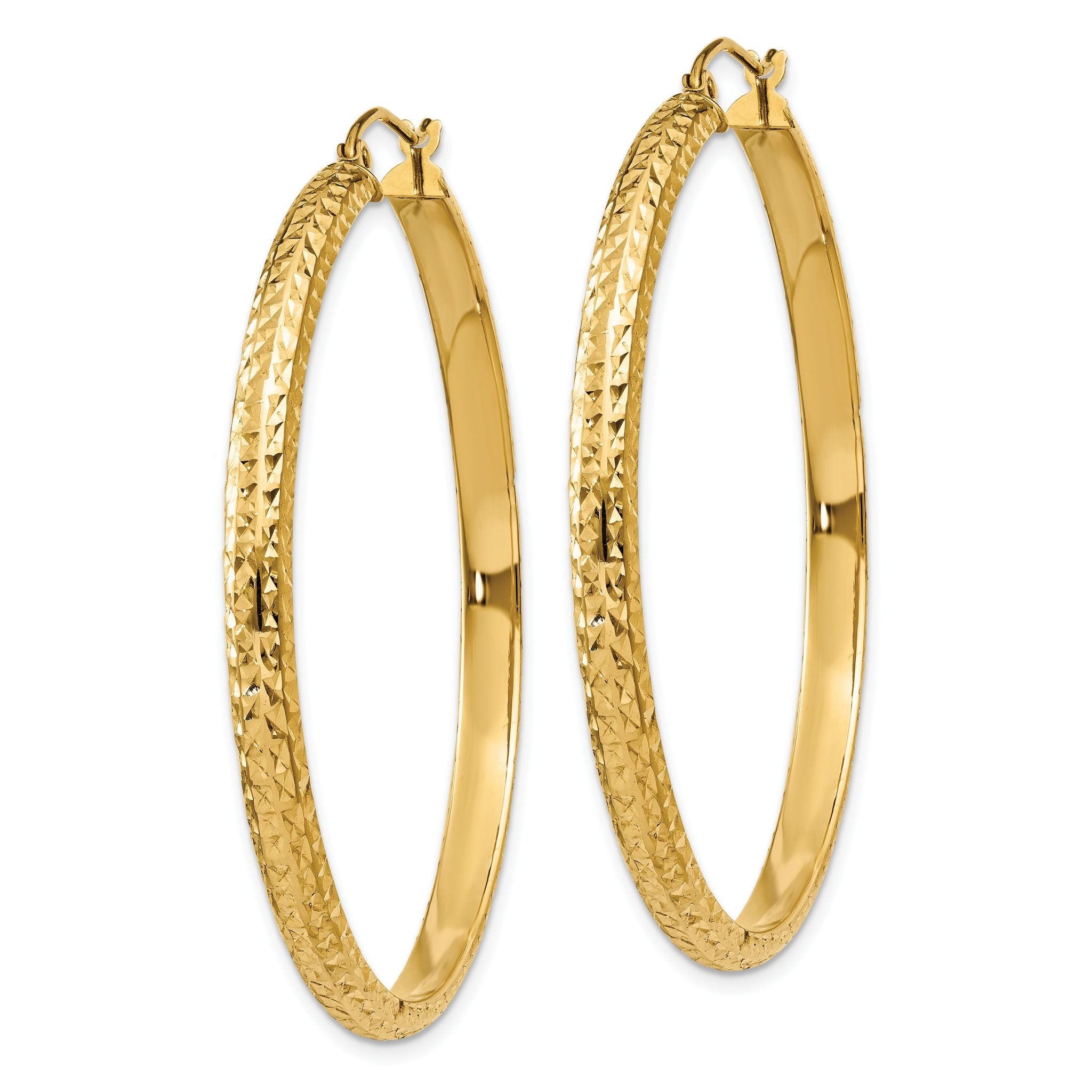 14K Diamond-cut 3.5x46mm Hollow Hoop Earrings Secondary image
