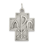 Sterling Silver 925 Alpha Omega Cross Pendant with Antiqued 3D Design
