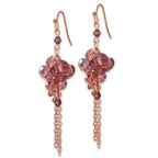 Purple Glass Bead Cluster Dangle Earrings in Brass Tone