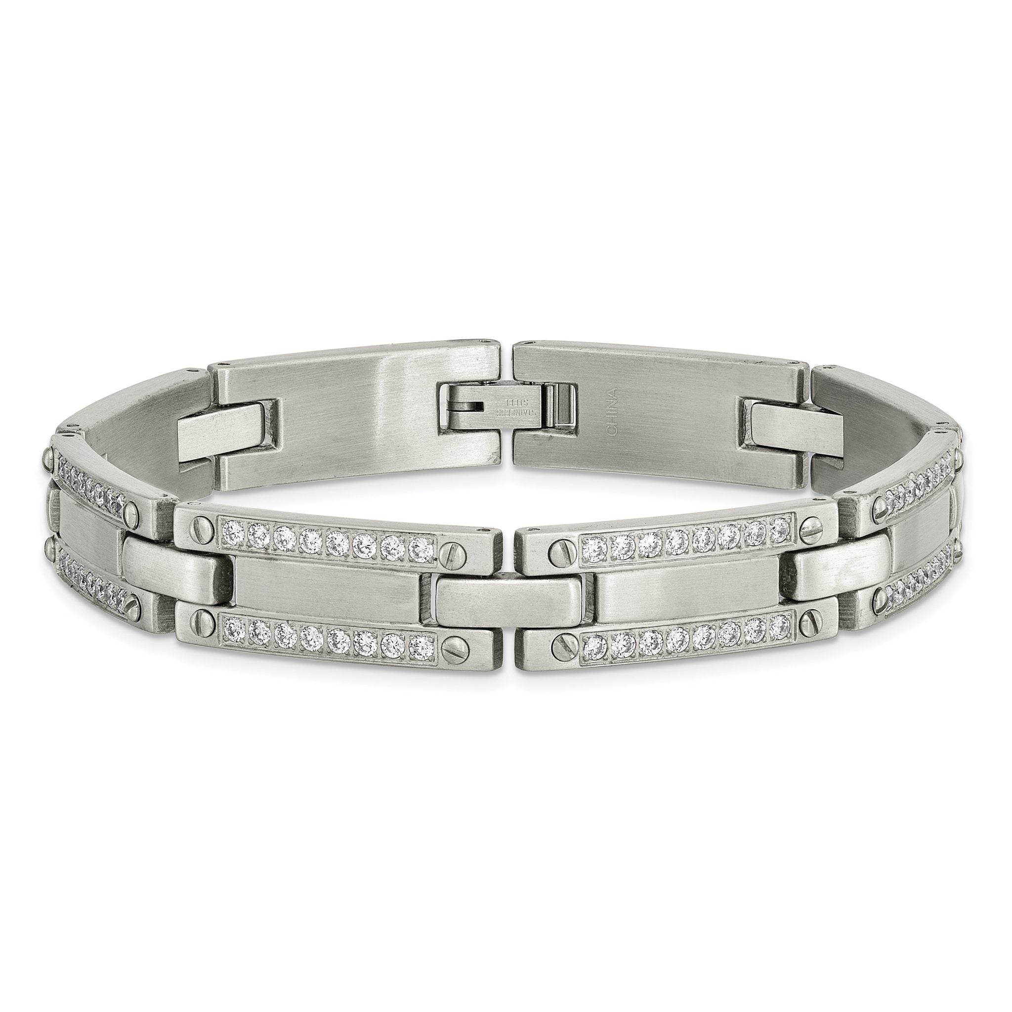 Stainless Steel Brushed with Cubic Zirconia Bracelet for Men