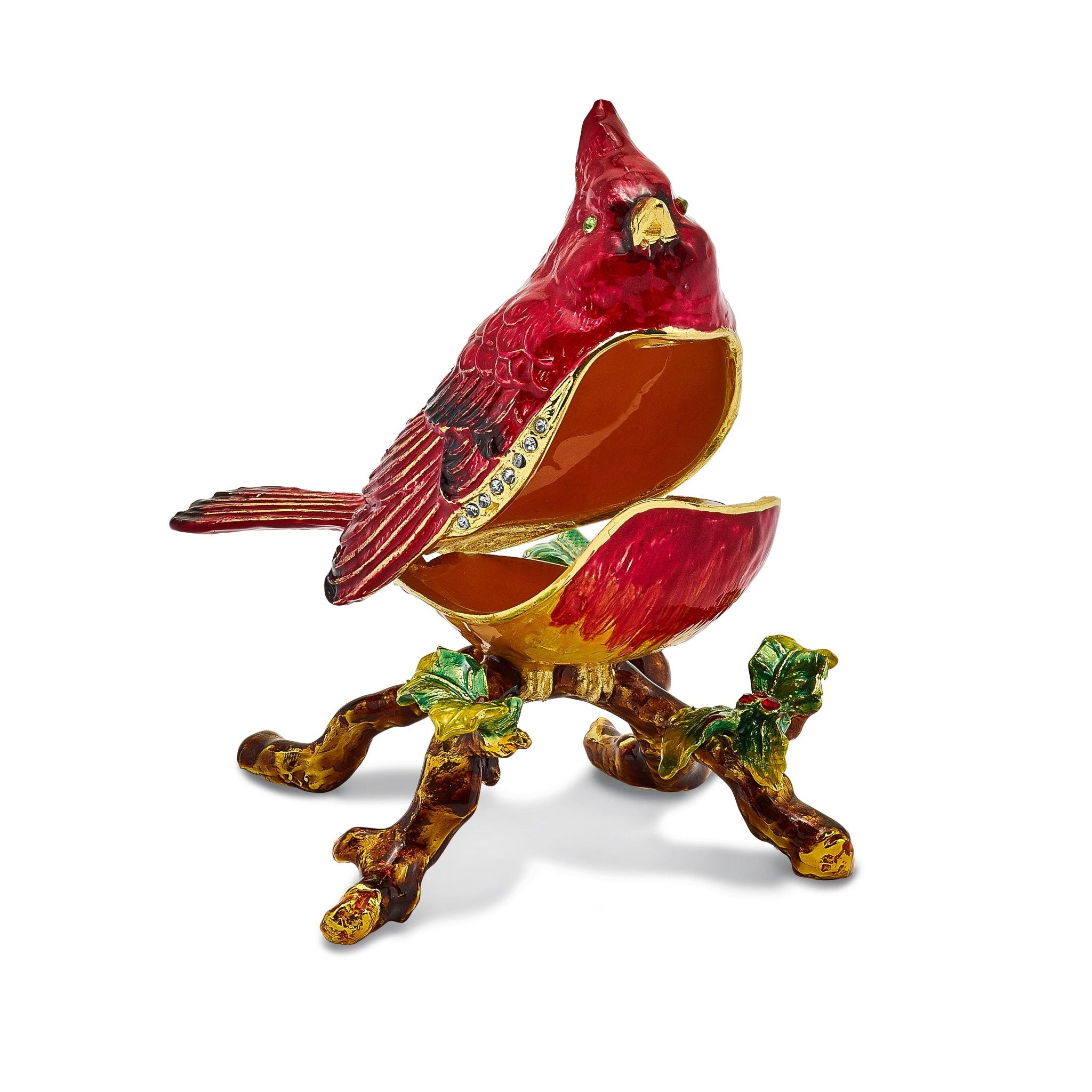 Luxury Giftware by Jere Bejeweled Crystals Gold-tone Enameled CHARLIE Red Cardinal Trinket Box with Matching 18 Inch Necklace Secondary image