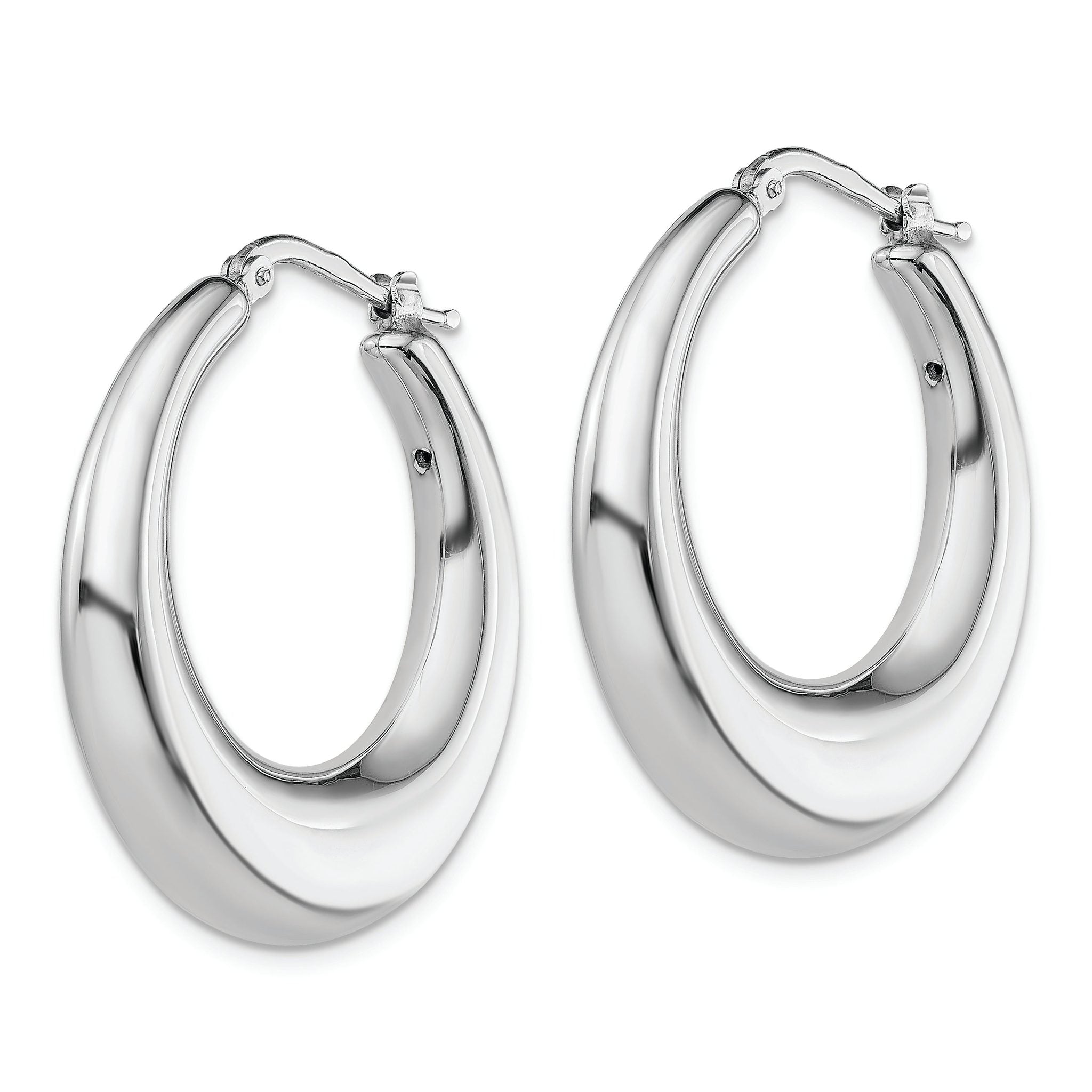 Sterling Silver RH-plated Polished Tapered Hollow Round Hoop Earrings Secondary image
