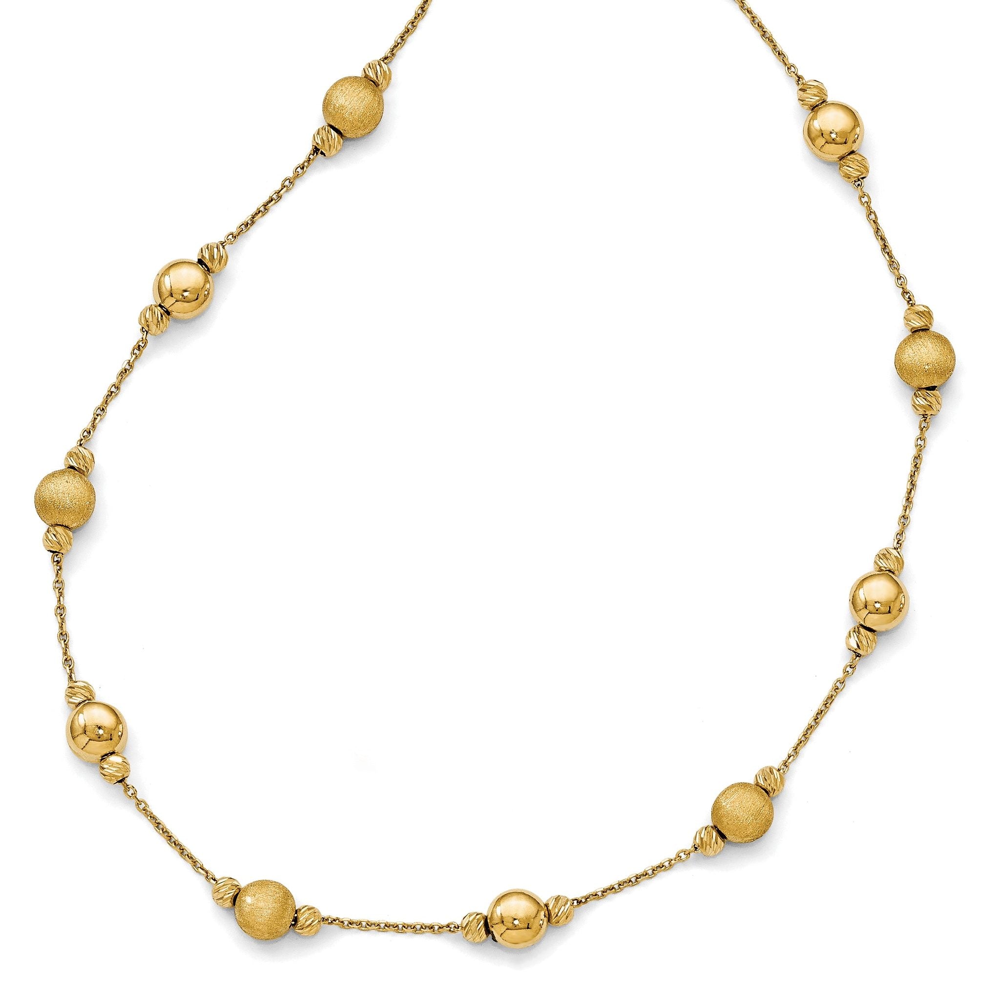 14K Gold Beaded Necklace with Brushed Finish and Lifetime Warranty