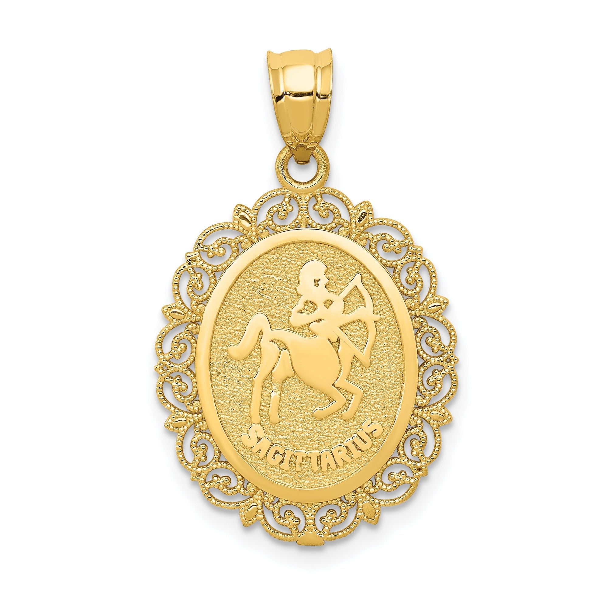 14K Gold Sagittarius Zodiac Pendant with Polished Satin Finish Elegant Oval Design Main image
