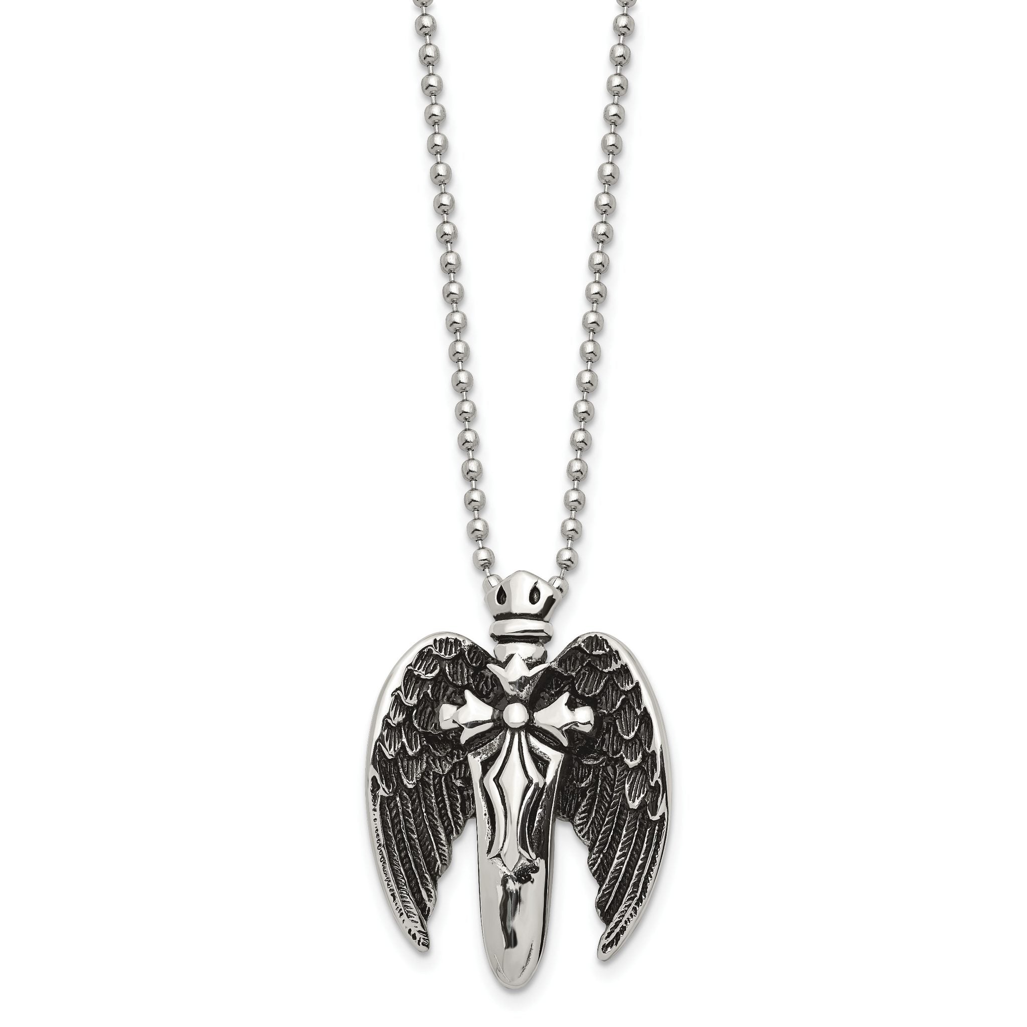 Chisel Stainless Steel Antiqued Brushed and Polished Winged Sword Pendant on a 22 inch Ball Chain Necklace Secondary image