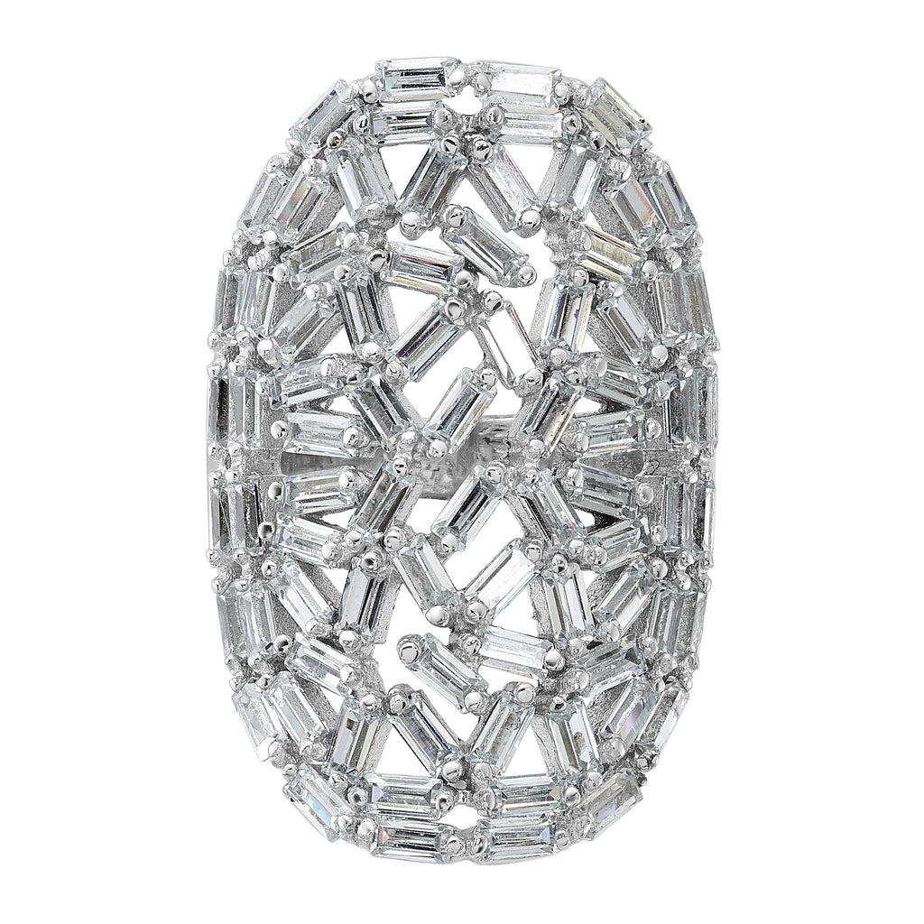 Oval Baguette Crystal Ring in Sterling Silver