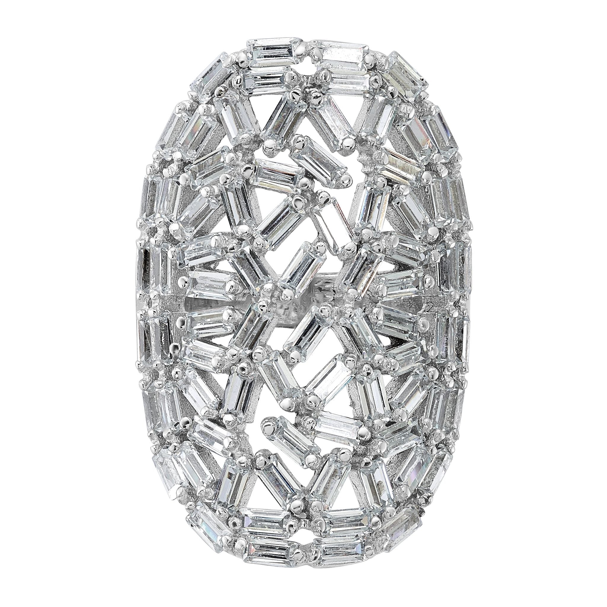 Oval Baguette Crystal Ring in Sterling Silver