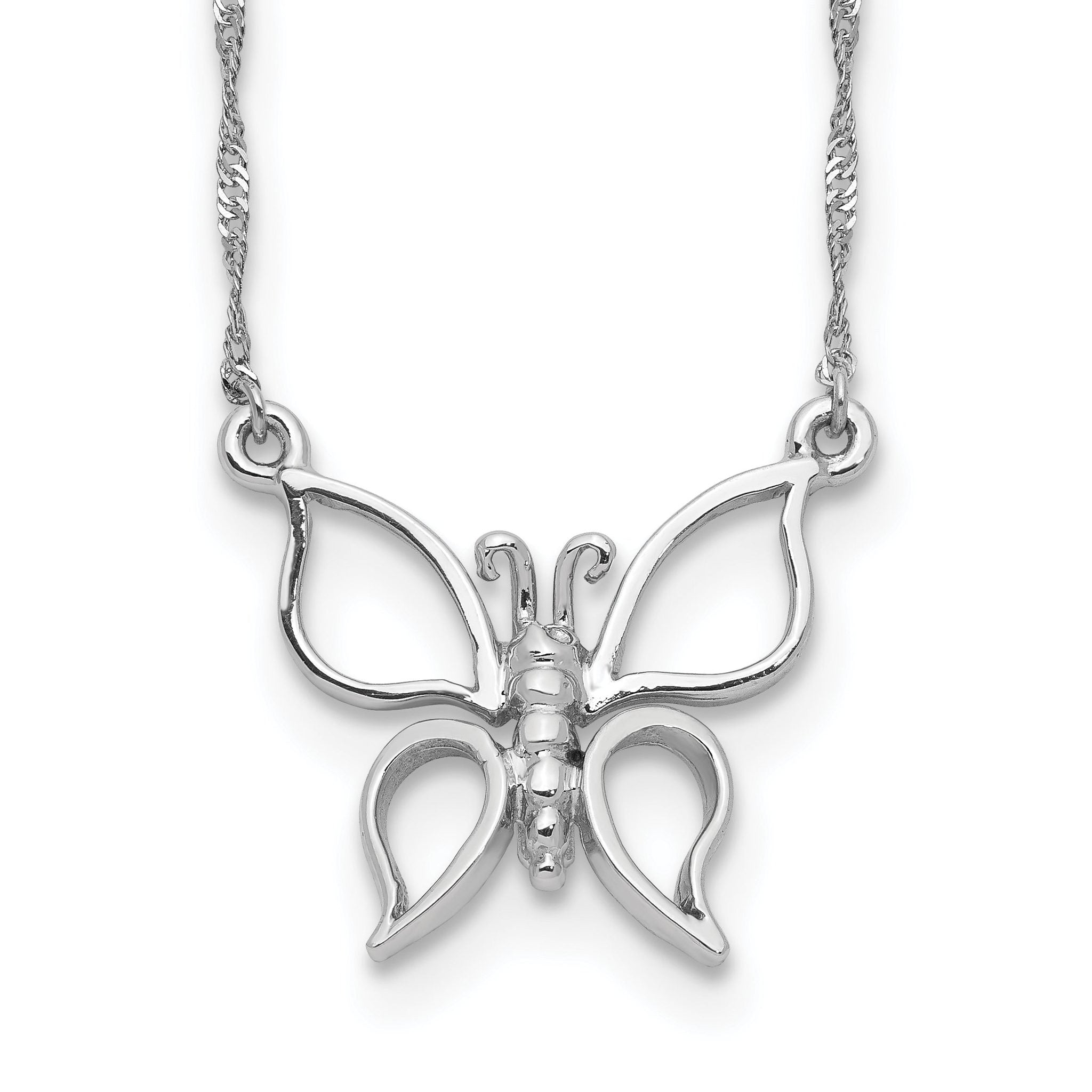 14K White Gold Butterfly Necklace with Rhodium Polished Finish  Elegant Women's Jewelry