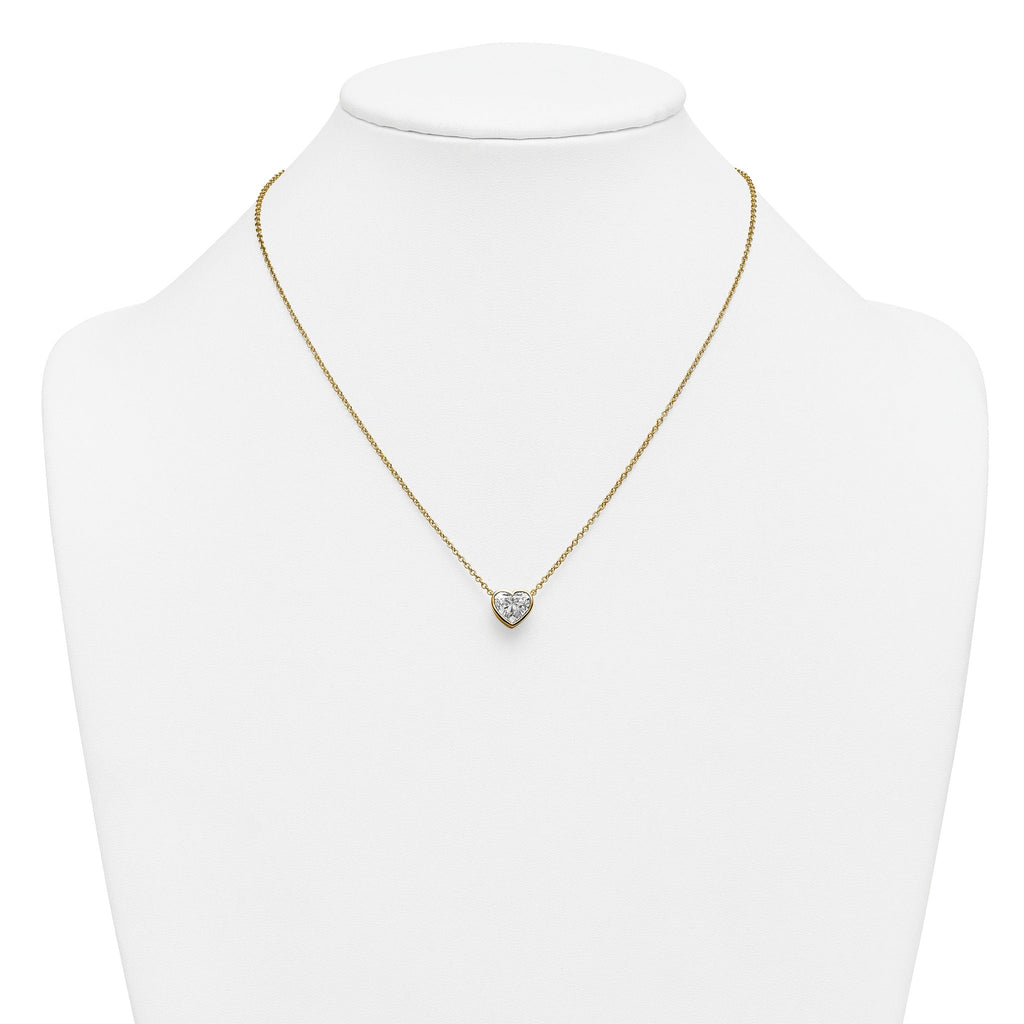 14k 2 carat Certified Lab Grown Diamond VS+ F+ Heart Complete 18 inch Bezel Set Solitaire Necklace