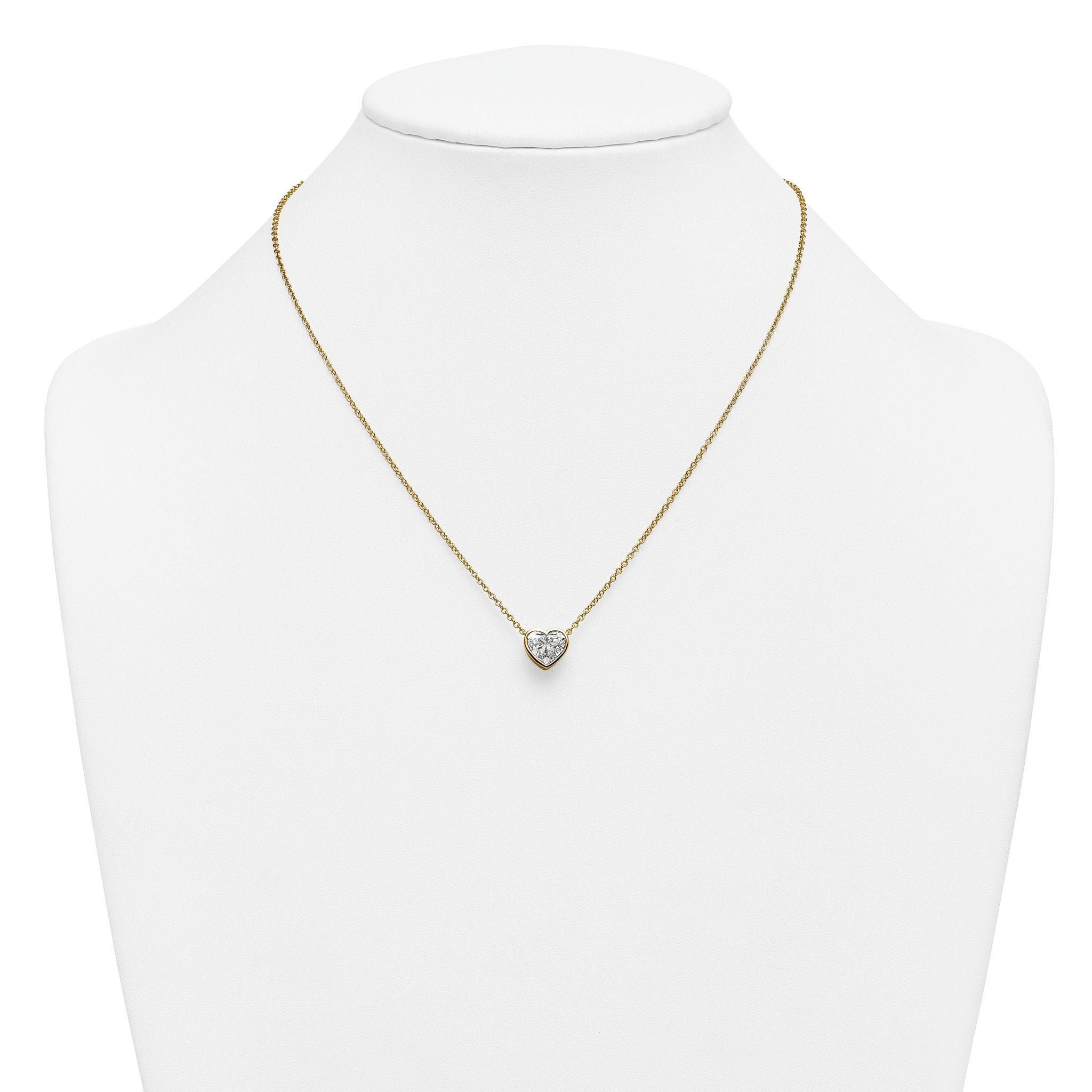 14k 2 carat Certified Lab Grown Diamond VS+ F+ Heart Complete 18 inch Bezel Set Solitaire Necklace