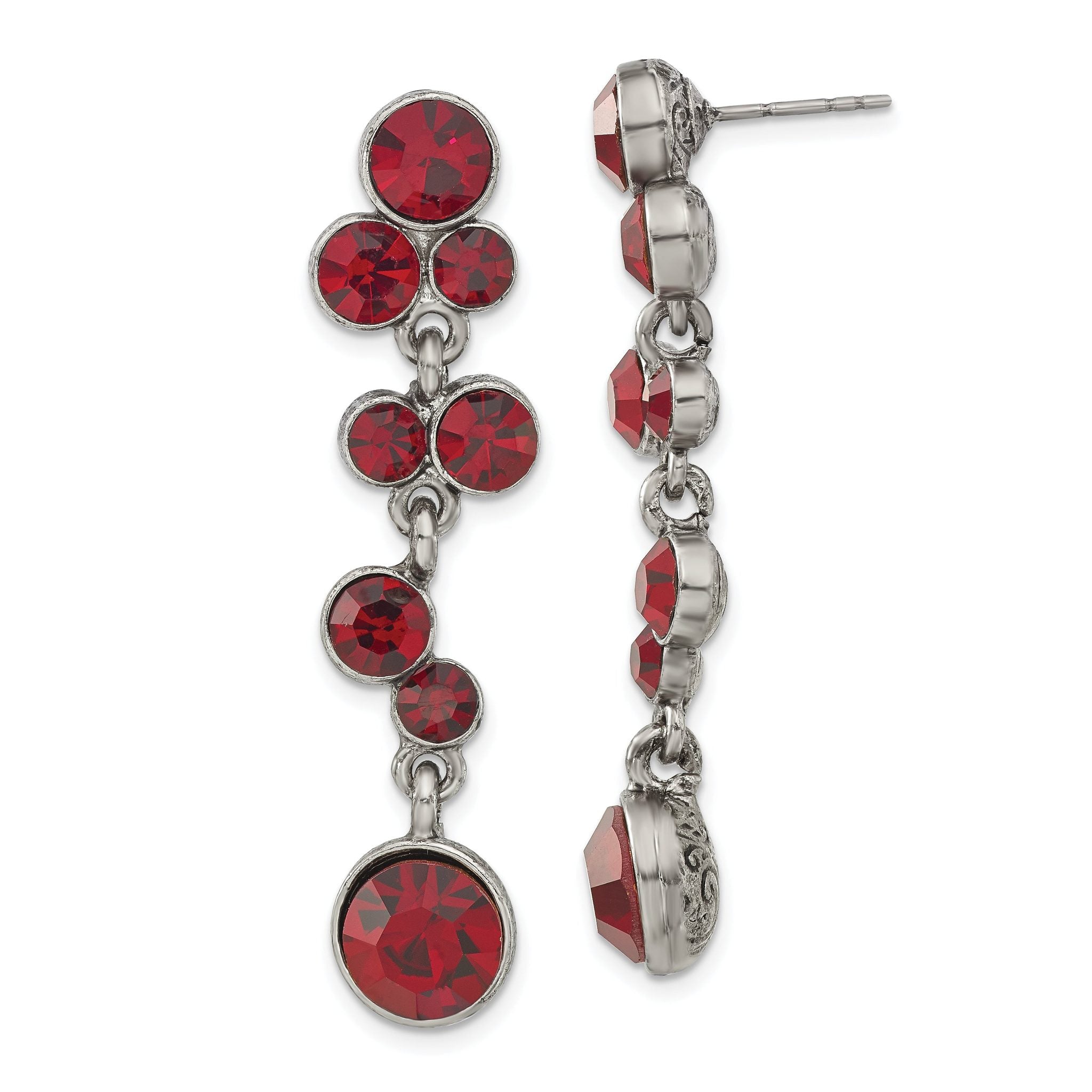 1928 Jewelry Silver-tone Red Epoxy Faceted Stone Dangle Post Earrings Main image